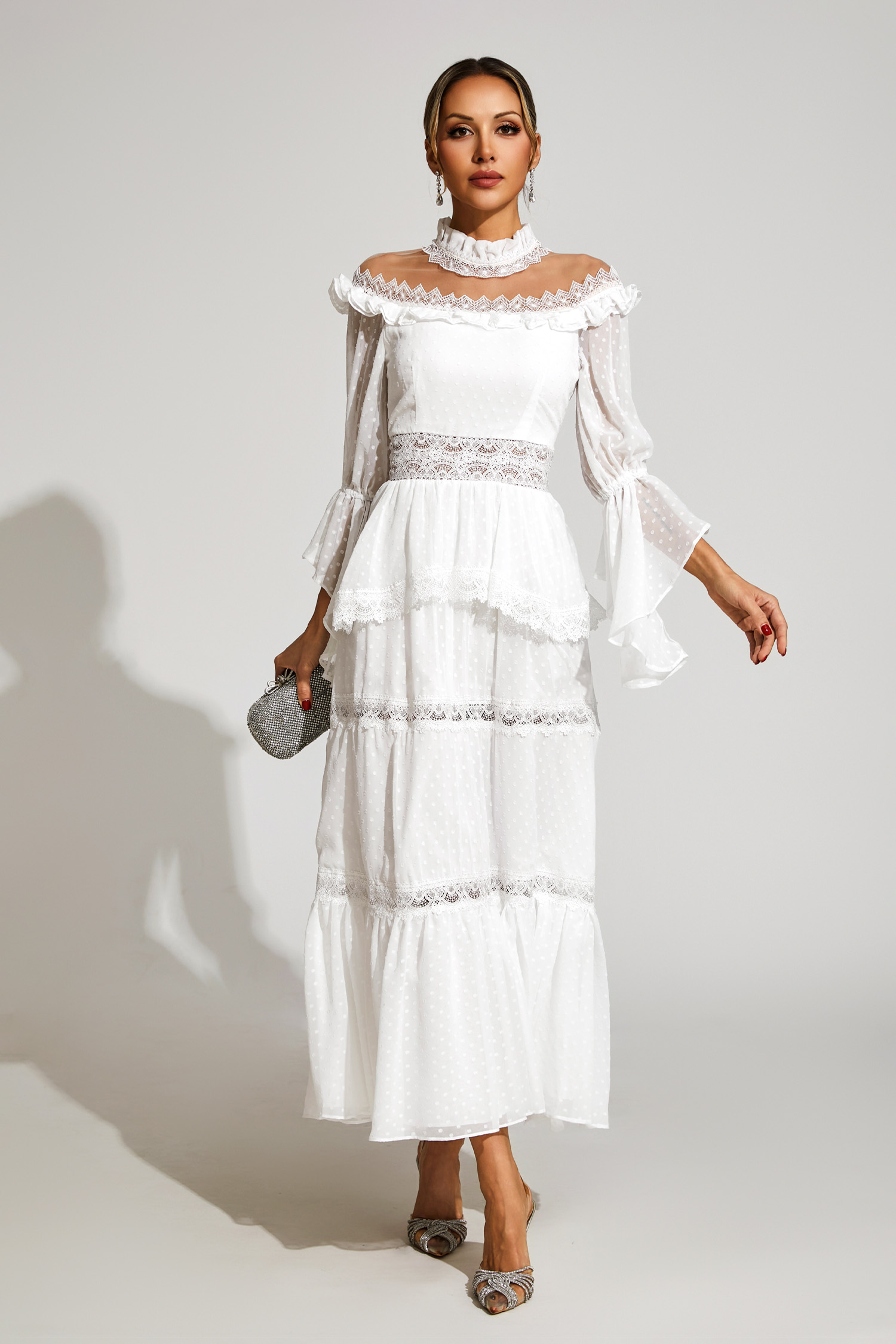 Wendy White Lace Long Sleeve Dress