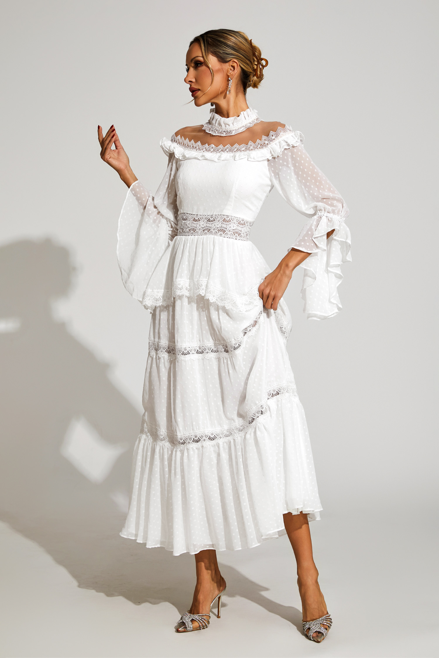 Wendy White Lace Long Sleeve Dress