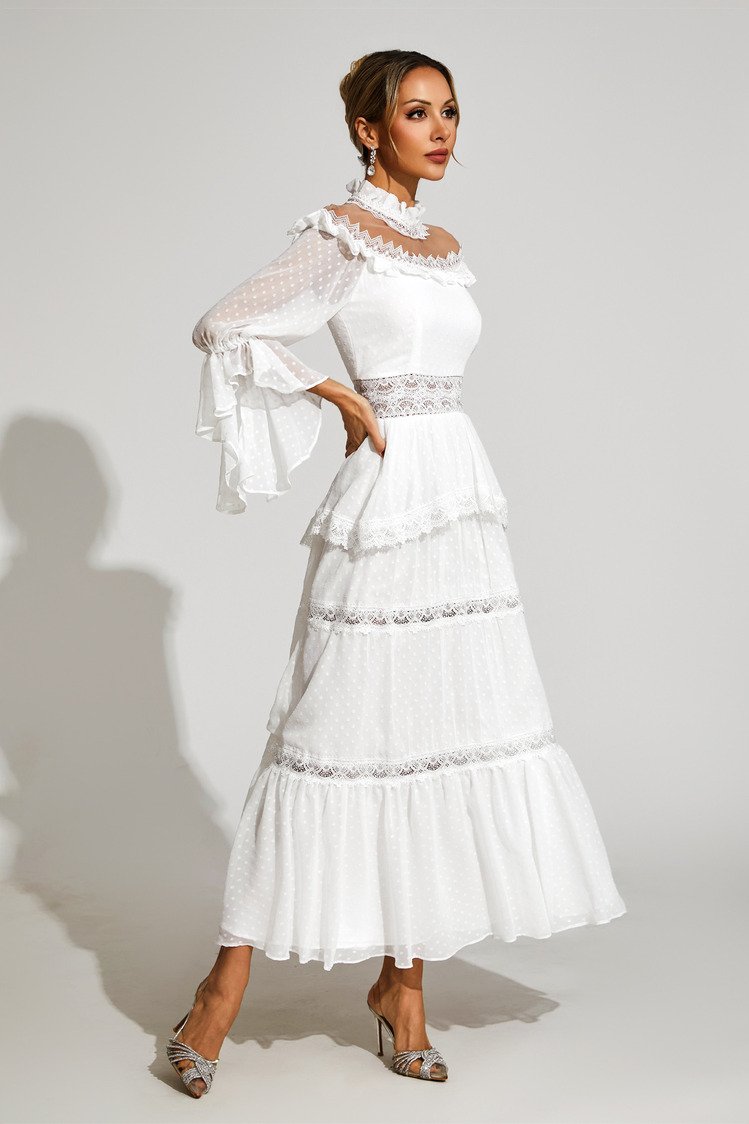 Wendy White Lace Long Sleeve Dress