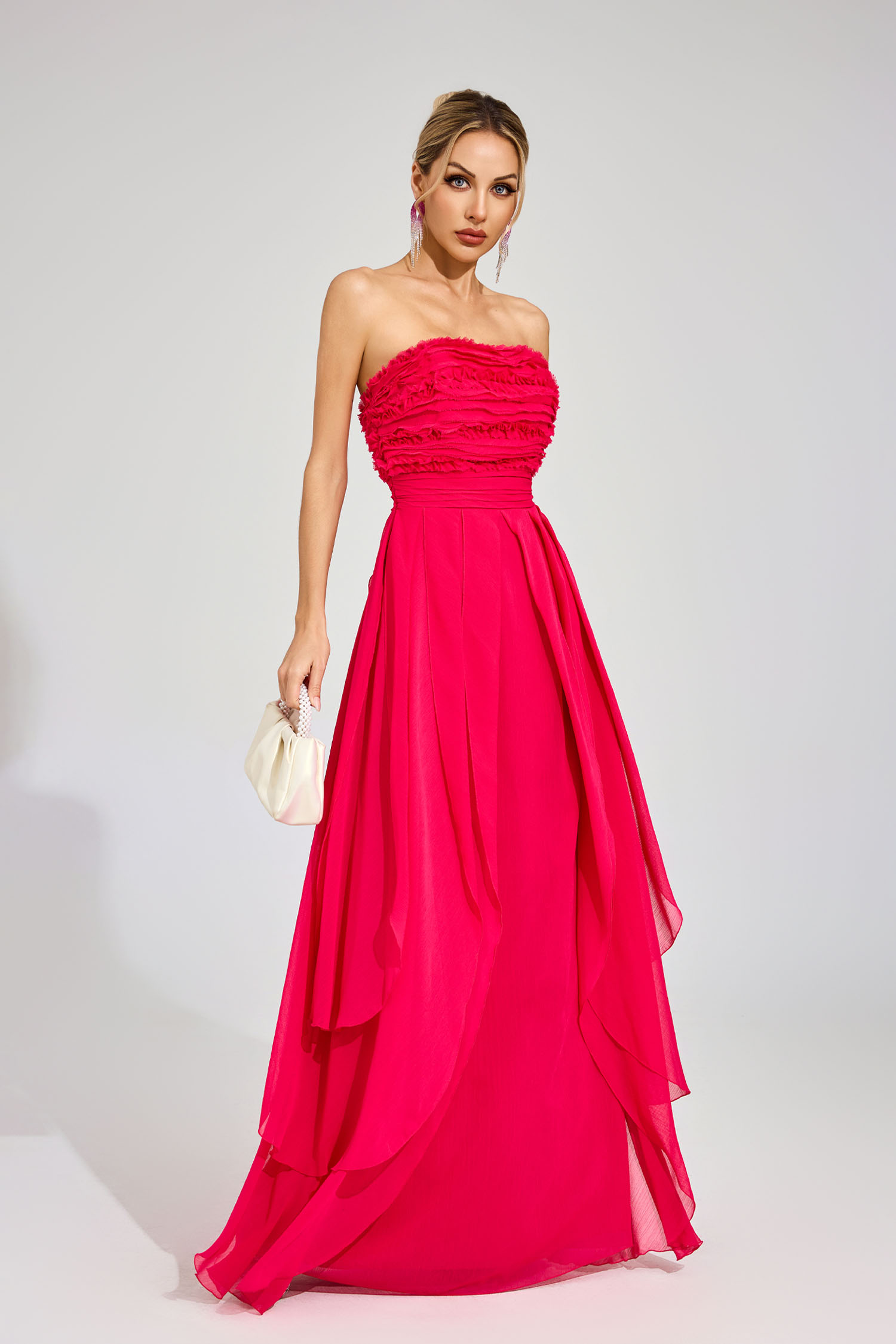 Willie Rose Red Ruffled Chiffon Evening Dress
