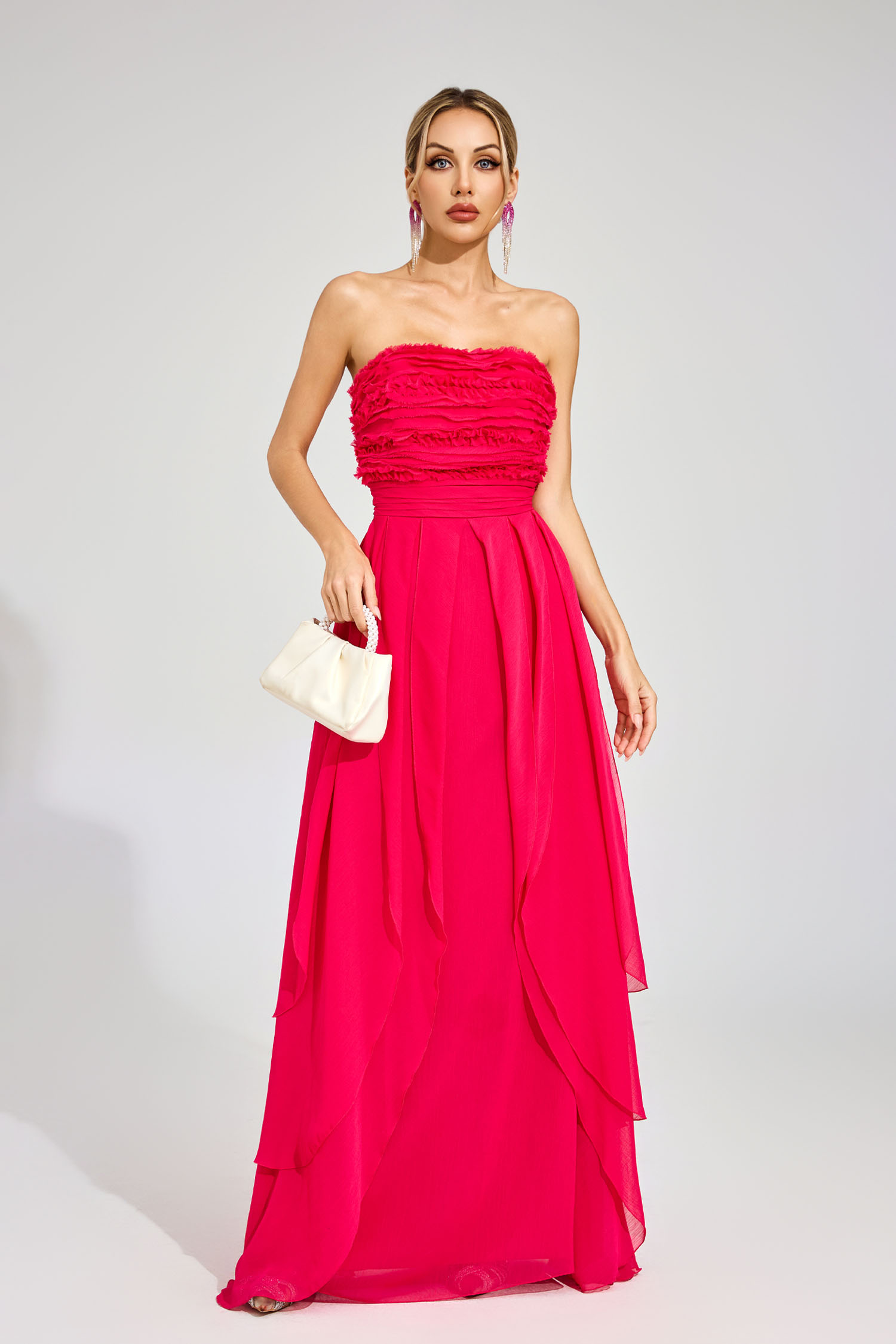 Willie Rose Red Ruffled Chiffon Evening Dress