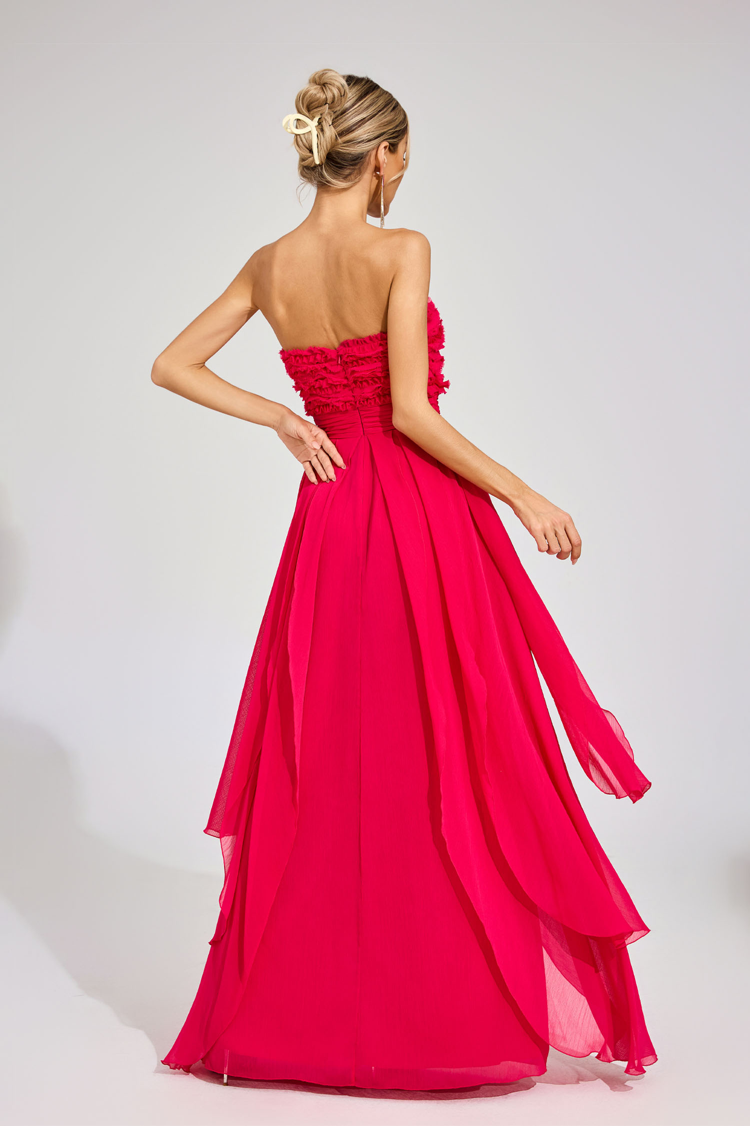 Willie Rose Red Ruffled Chiffon Evening Dress