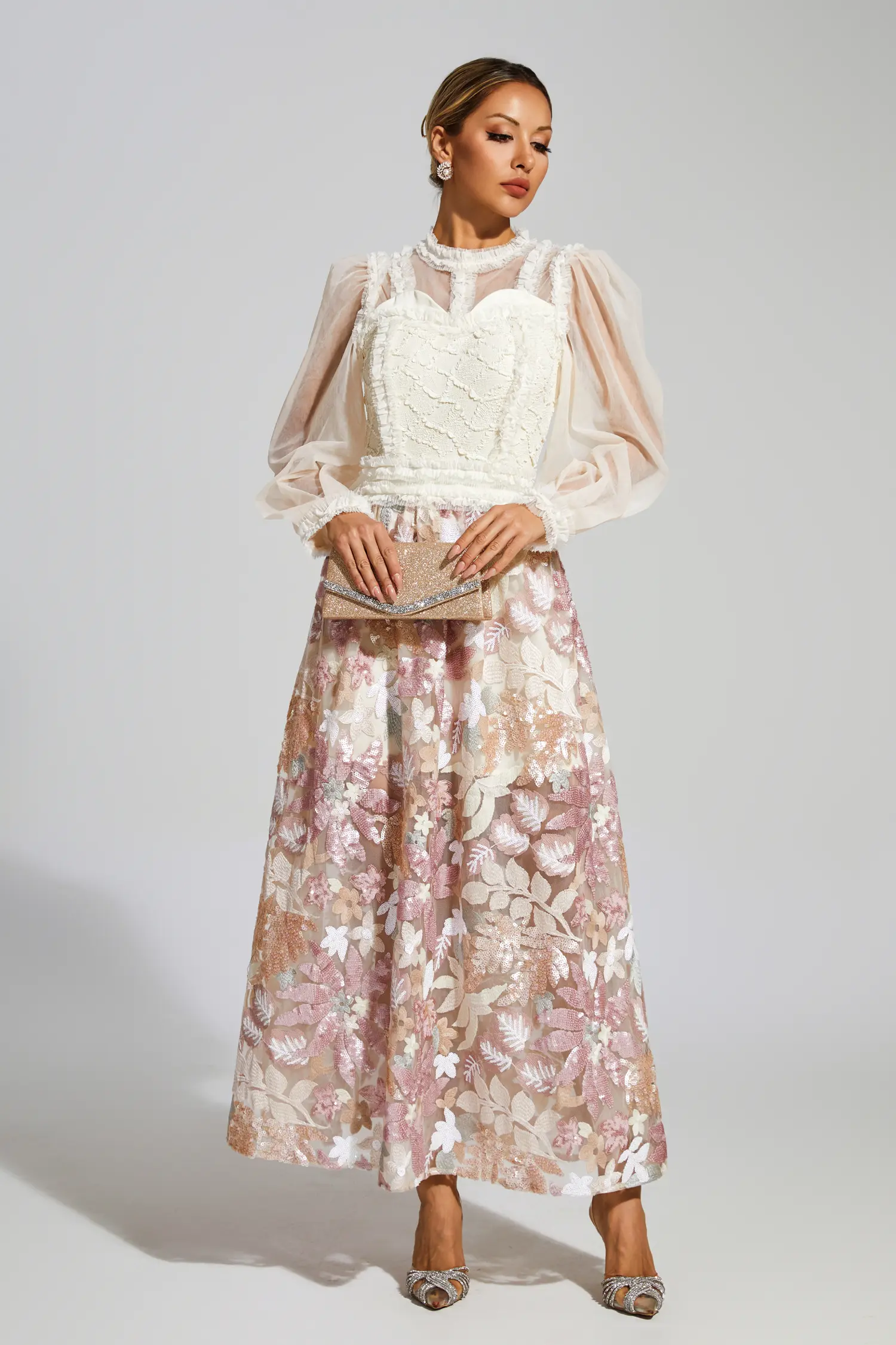 Winifred White Mesh Floral Dress-CATCHALL