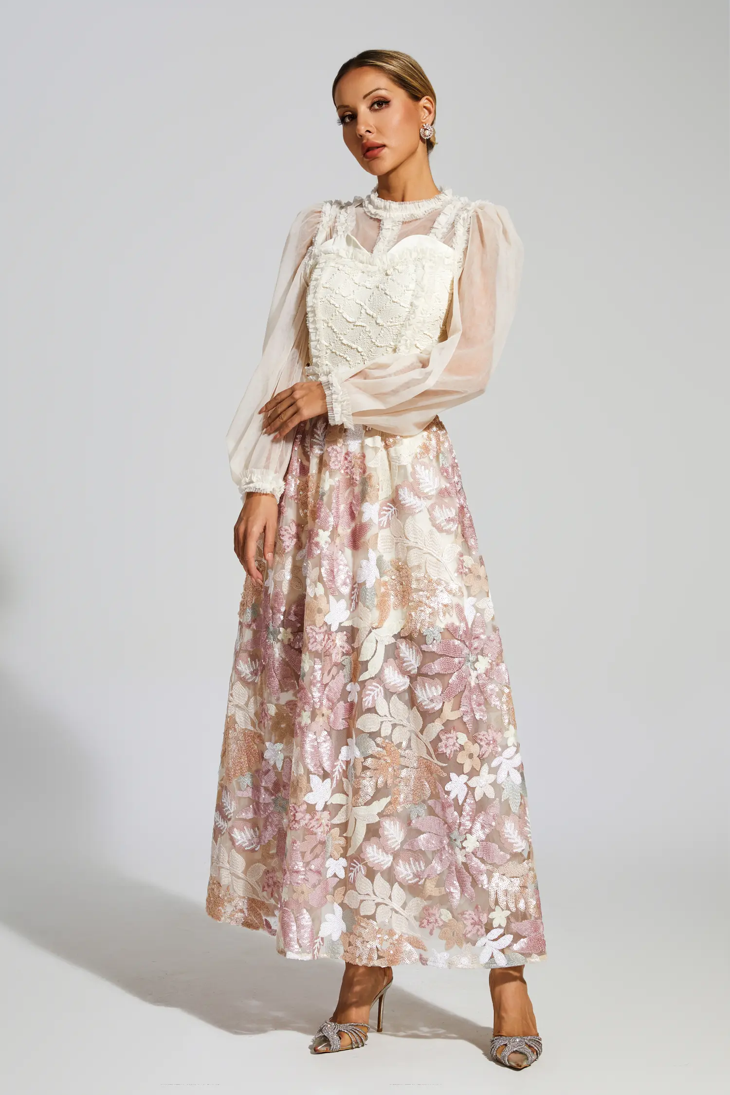 Winifred White Mesh Floral Dress-CATCHALL