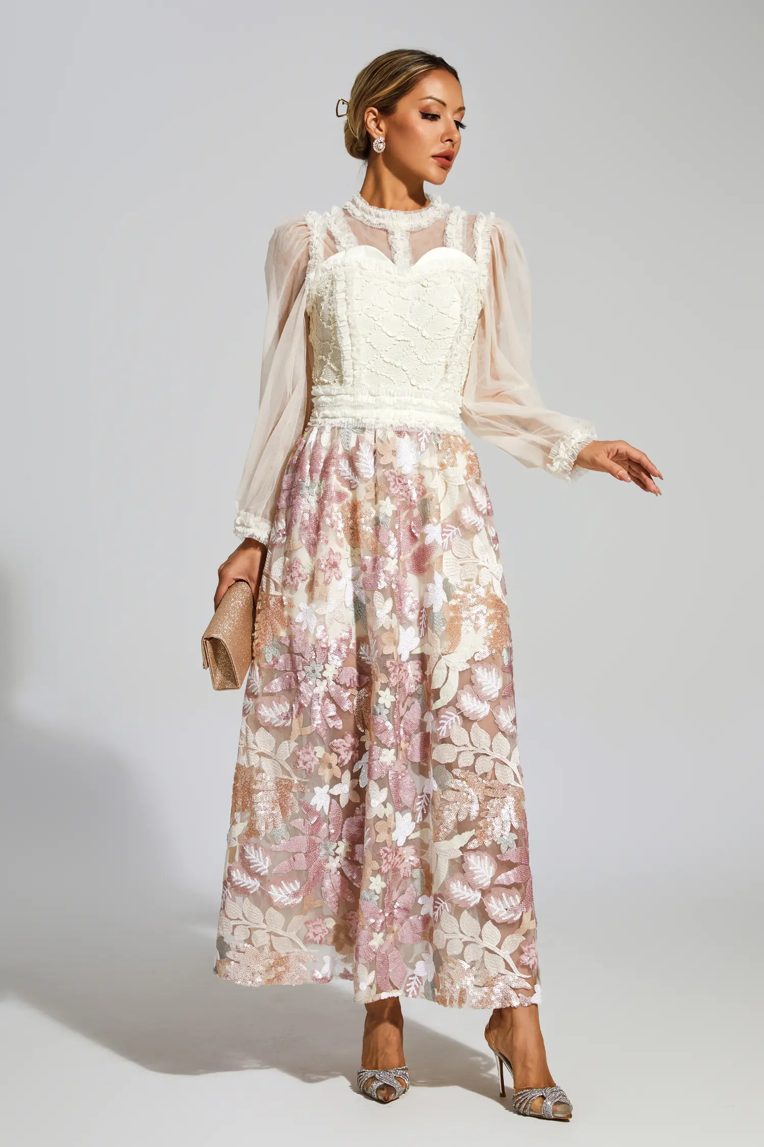 Winifred White Mesh Floral Dress-CATCHALL