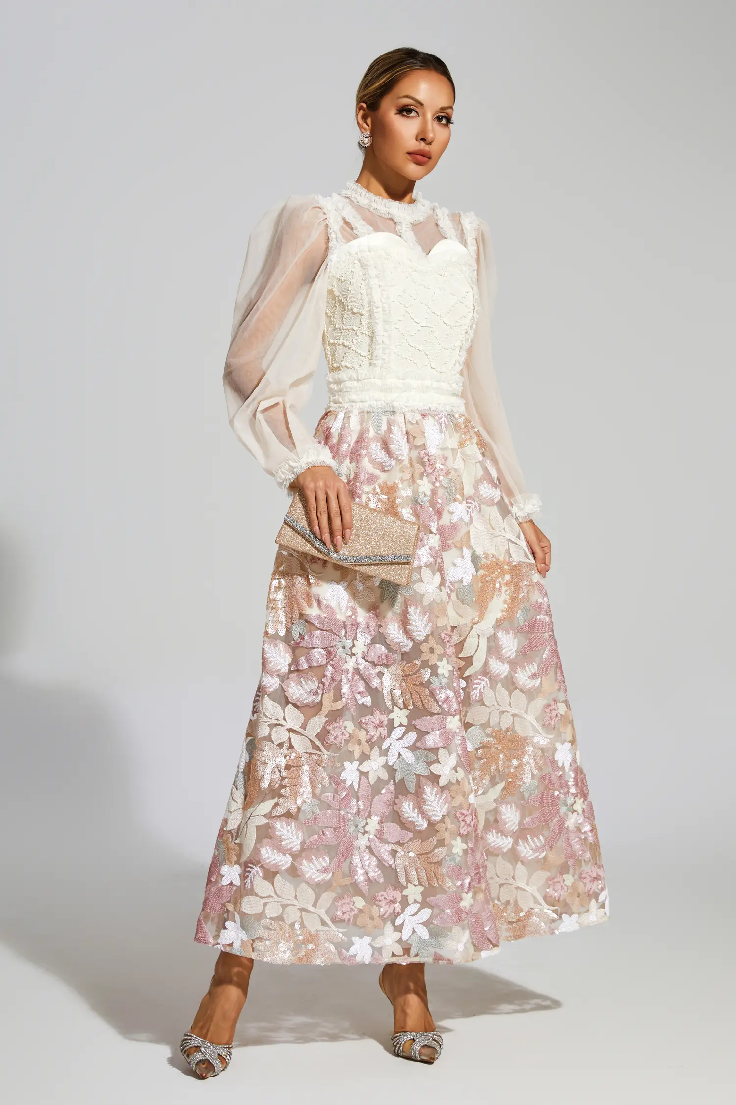 Winifred White Mesh Floral Dress-CATCHALL