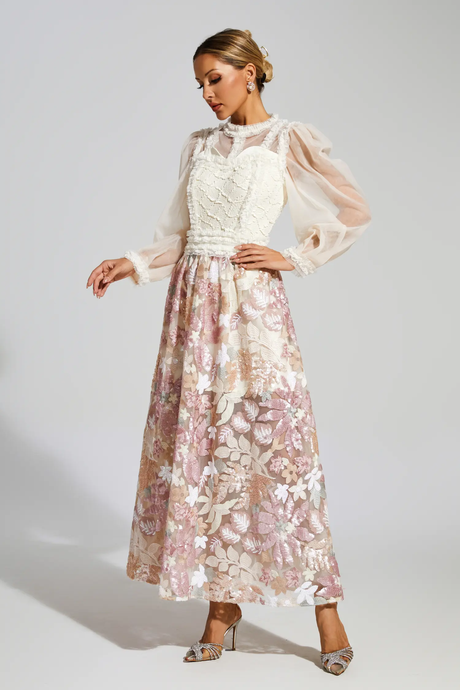 Winifred White Mesh Floral Dress-CATCHALL