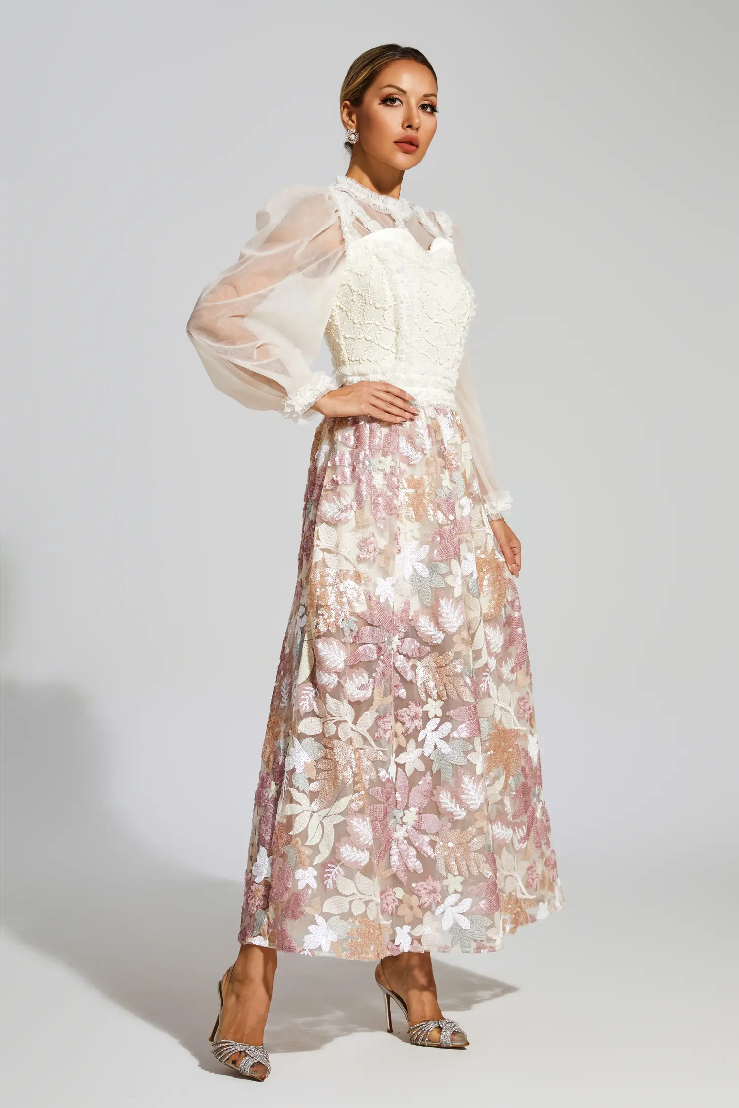 Winifred White Mesh Floral Dress-CATCHALL