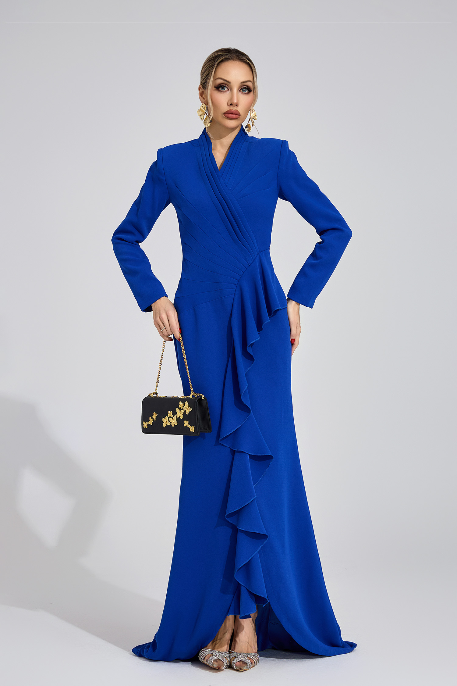 Wisp Dark Blue Train Maxi Dress