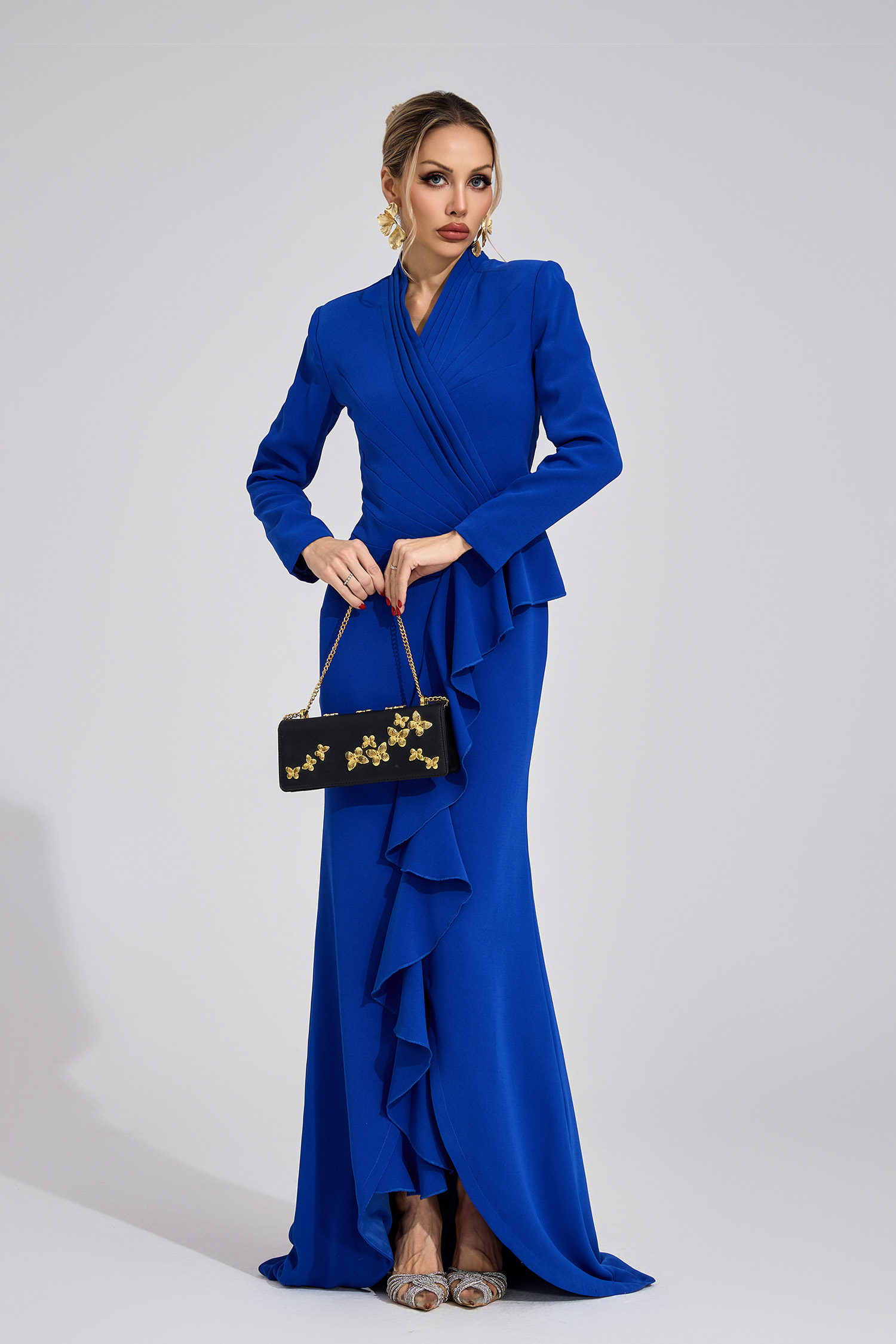 Wisp Dark Blue Train Maxi Dress