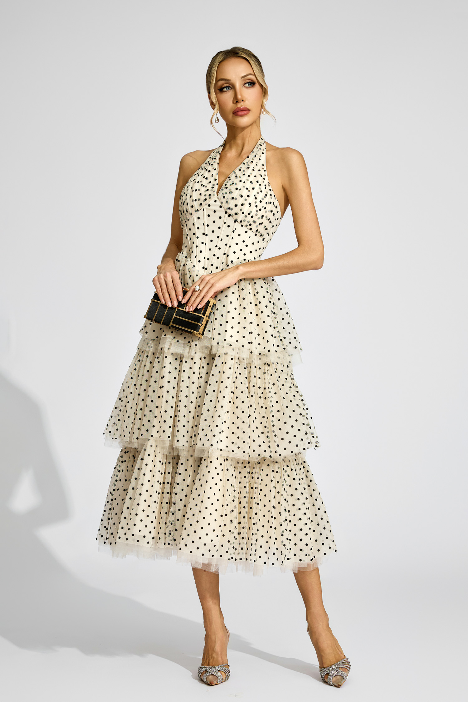 Wollaston Apricot Polka Dot Halter Dress