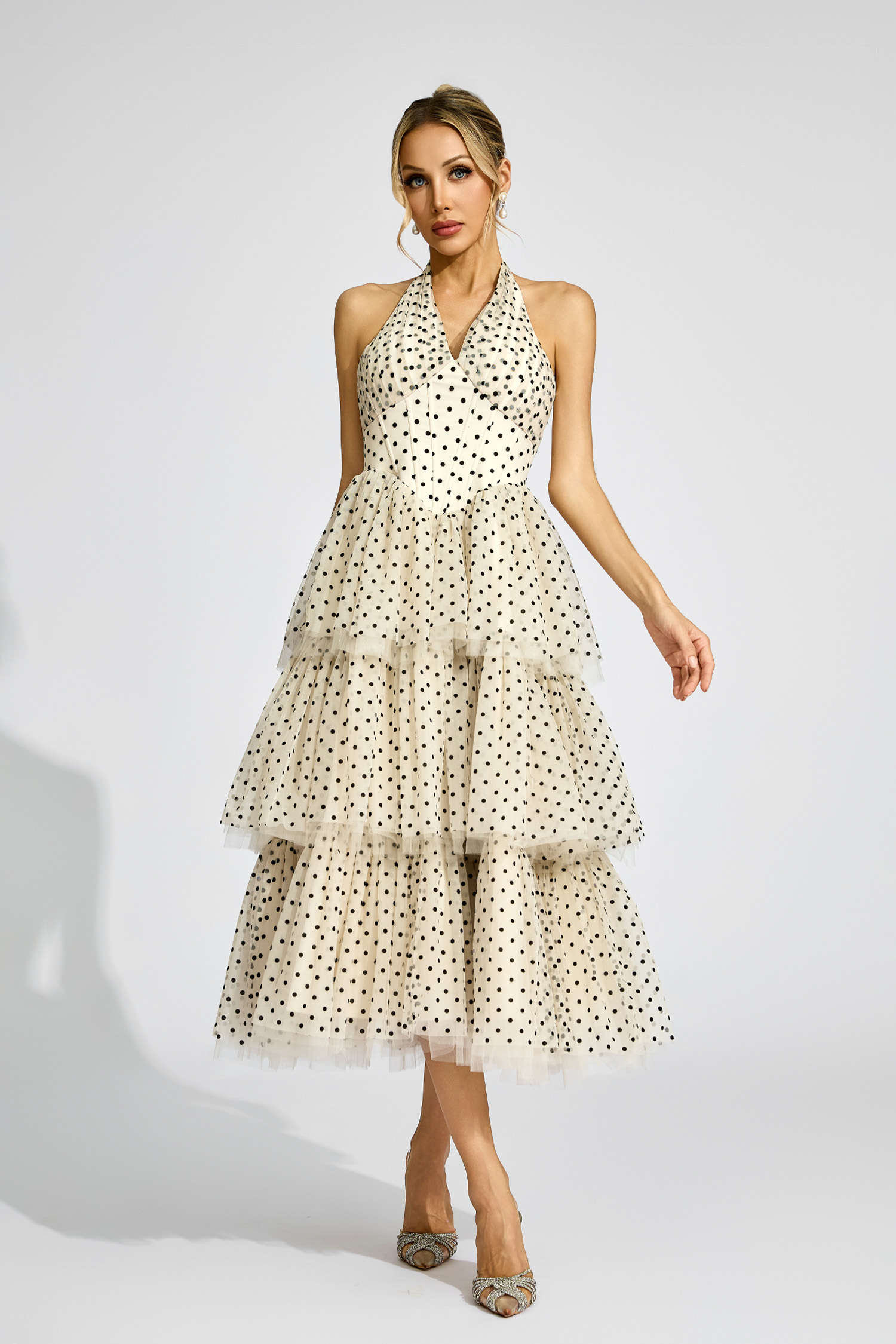Wollaston Apricot Polka Dot Halter Dress