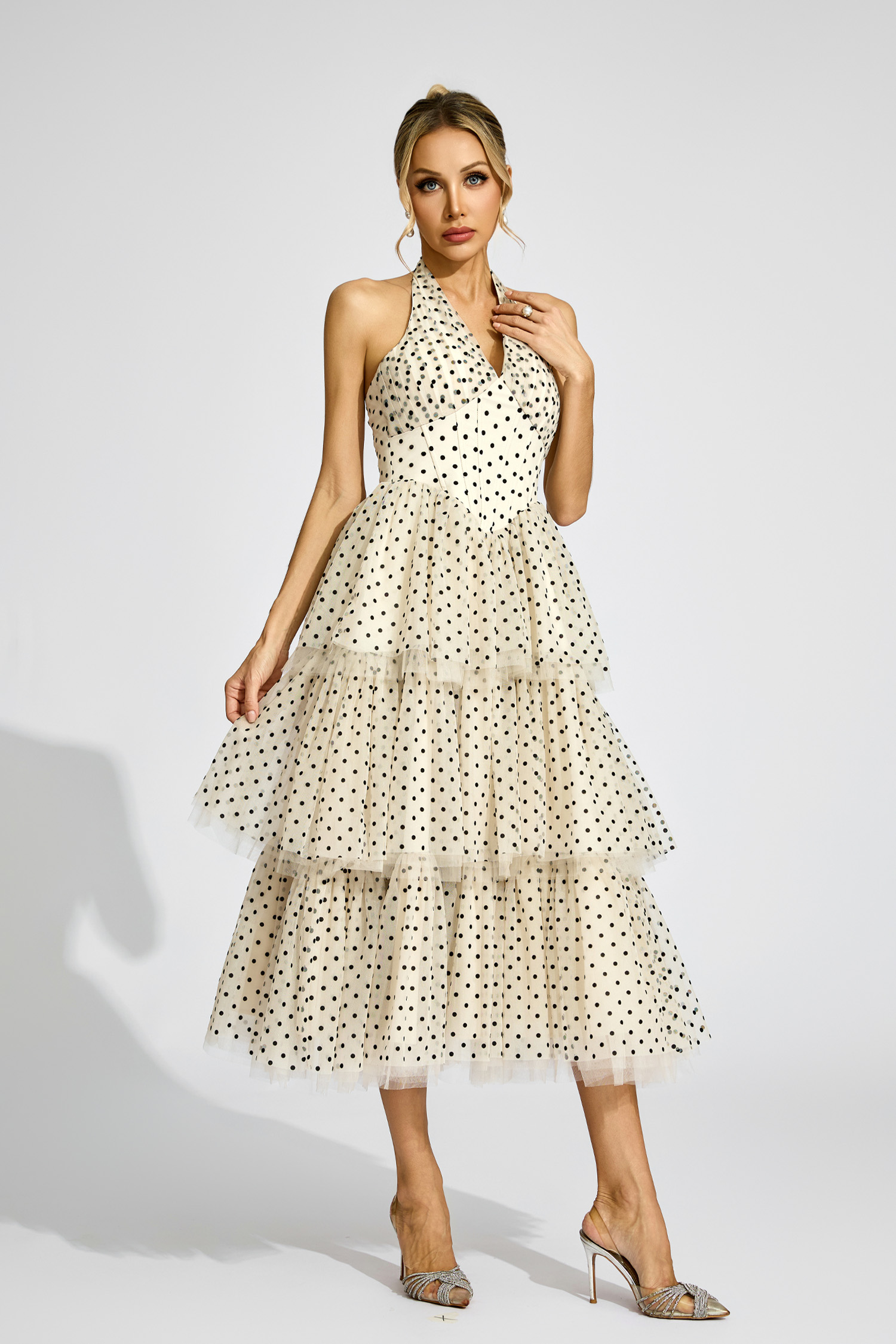 Wollaston Apricot Polka Dot Halter Dress