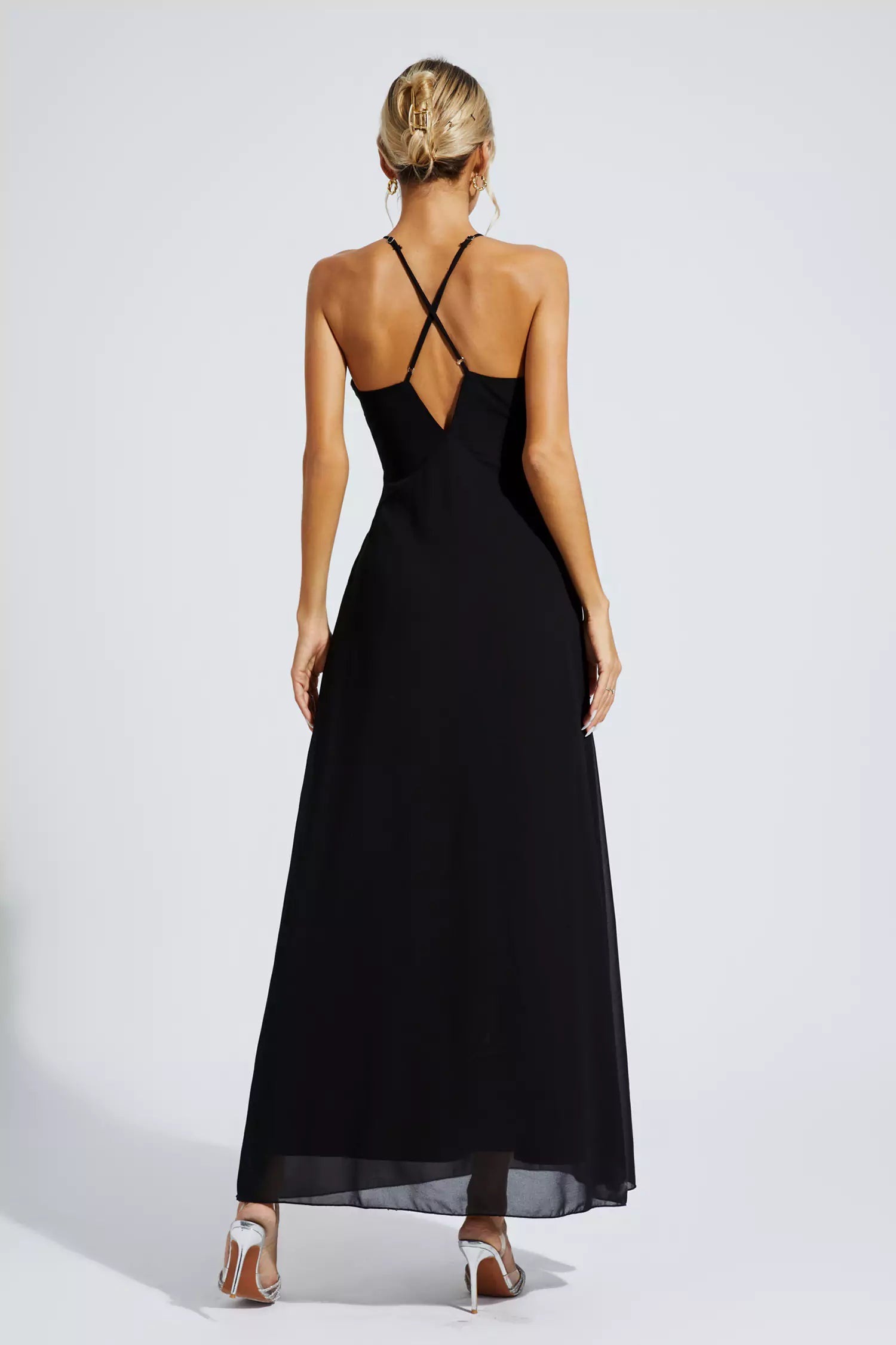 Wrenley Black Floral Embellished Maxi Dress-CATCHALL