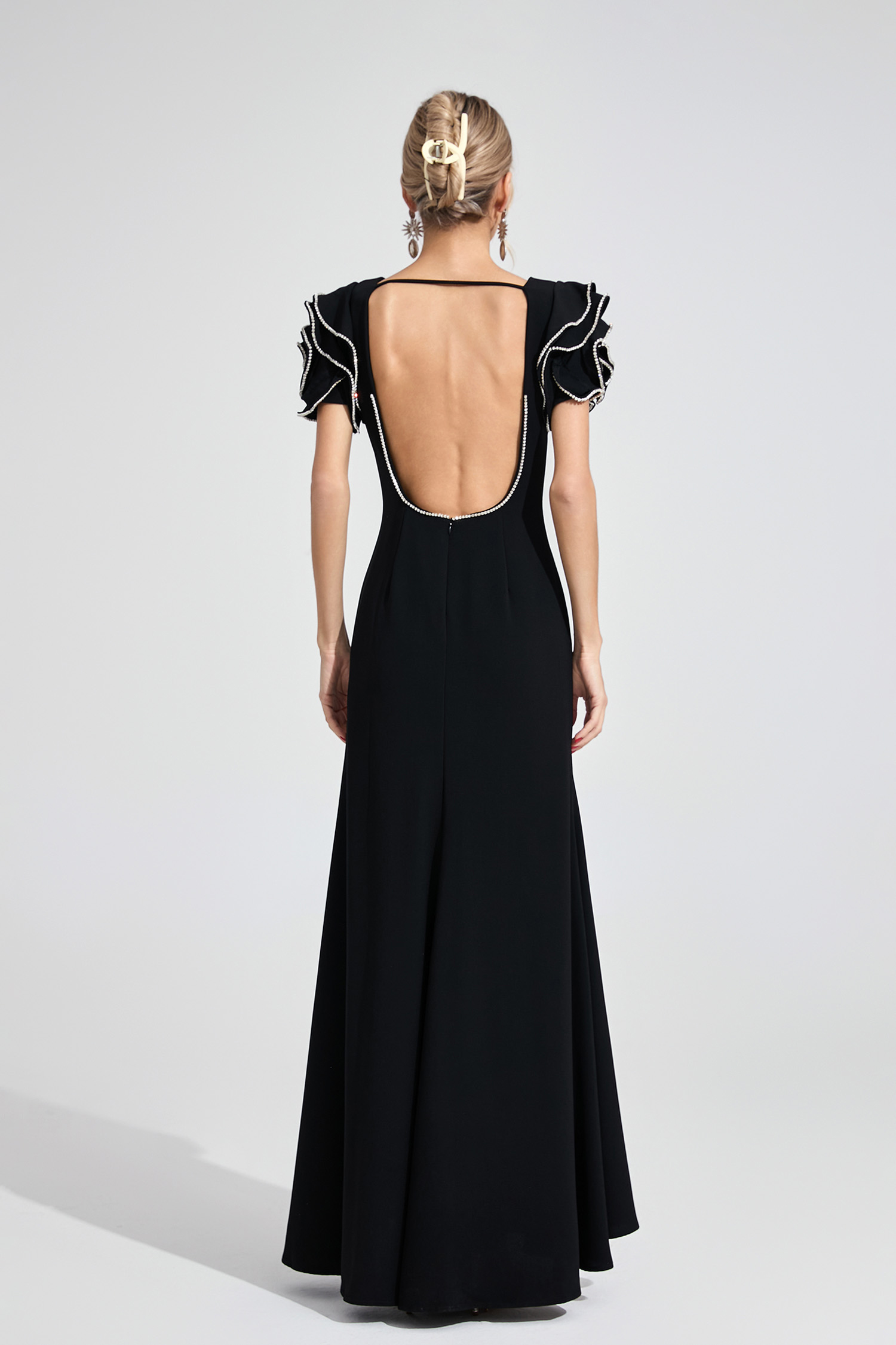 Xylia Black Open Back Maxi Dress