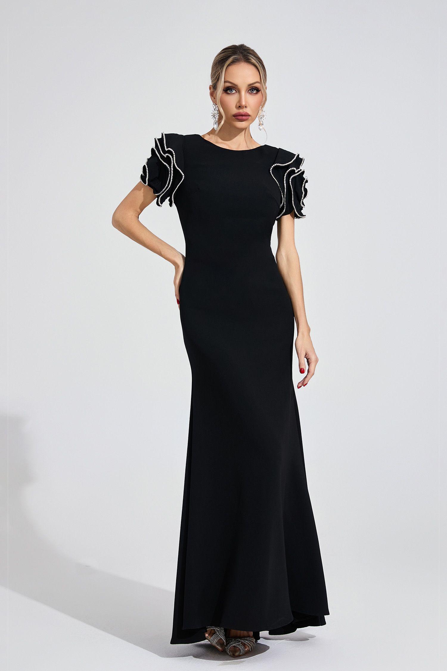 Xylia Black Open Back Maxi Dress