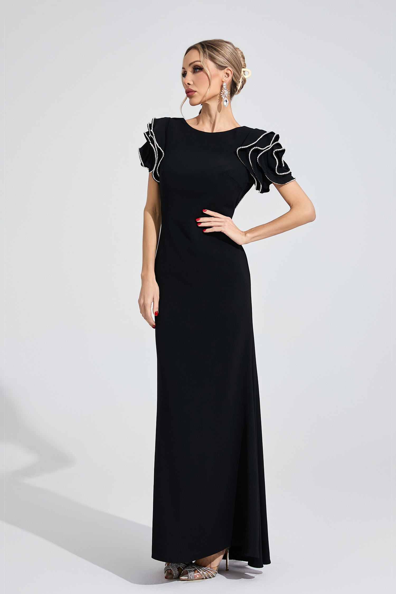 Xylia Black Open Back Maxi Dress