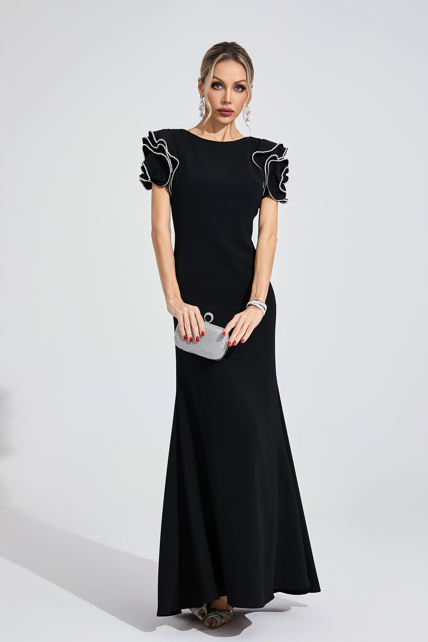 Xylia Black Open Back Maxi Dress