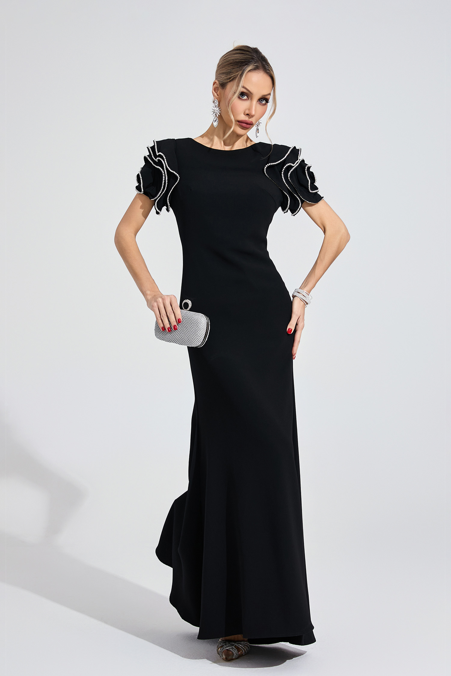 Xylia Black Open Back Maxi Dress