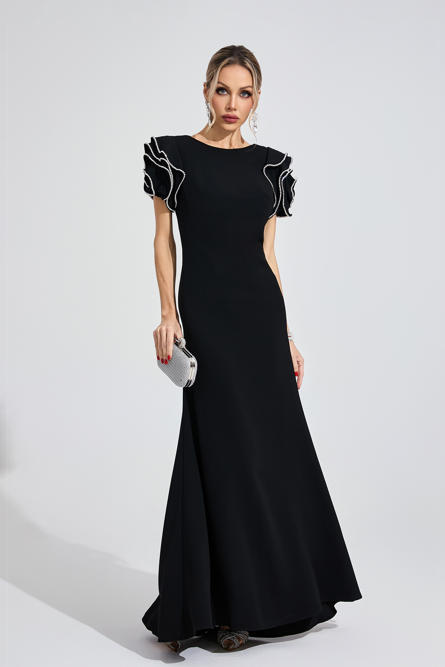 Xylia Black Open Back Maxi Dress