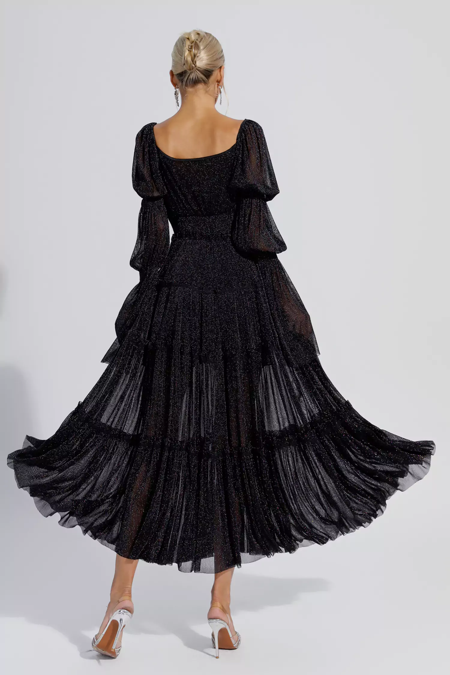 Yaretzi Black Sequin Long Sleeve Maxi Dress-CATCHALL