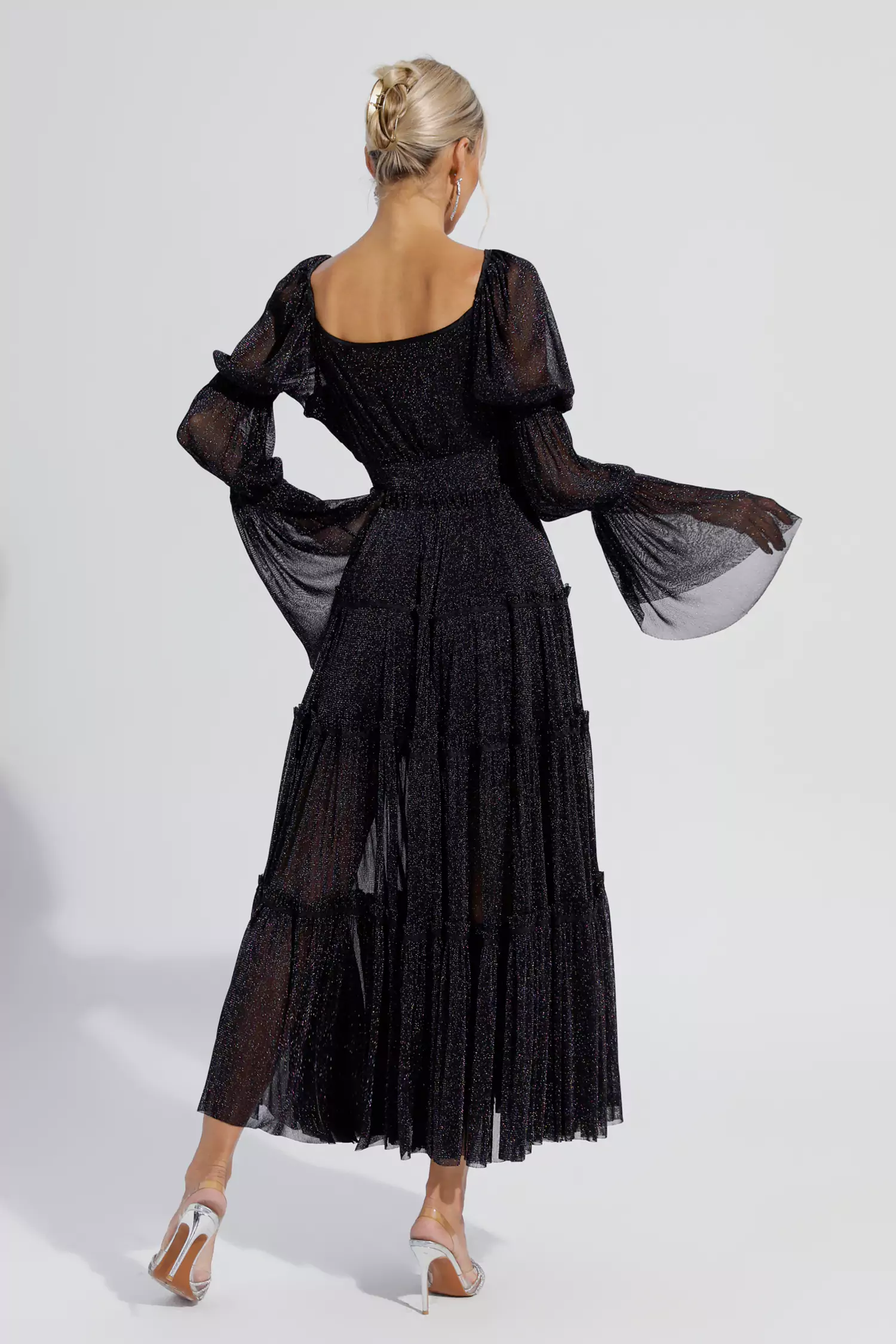 Yaretzi Black Sequin Long Sleeve Maxi Dress-CATCHALL