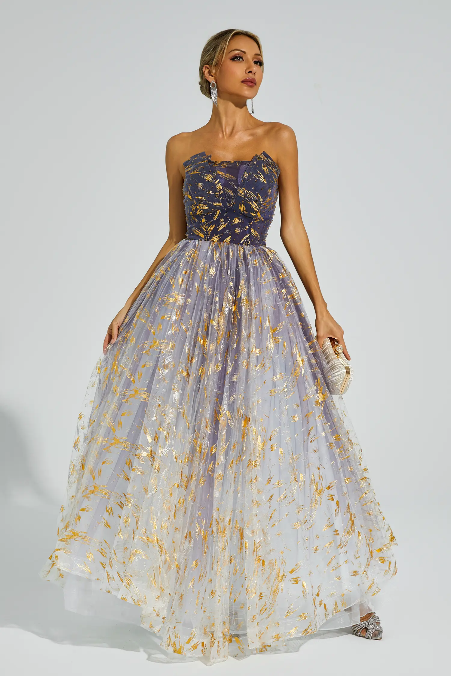 Yetta Gradient Blue Off Shoulder Tutu Dress-CATCHALL