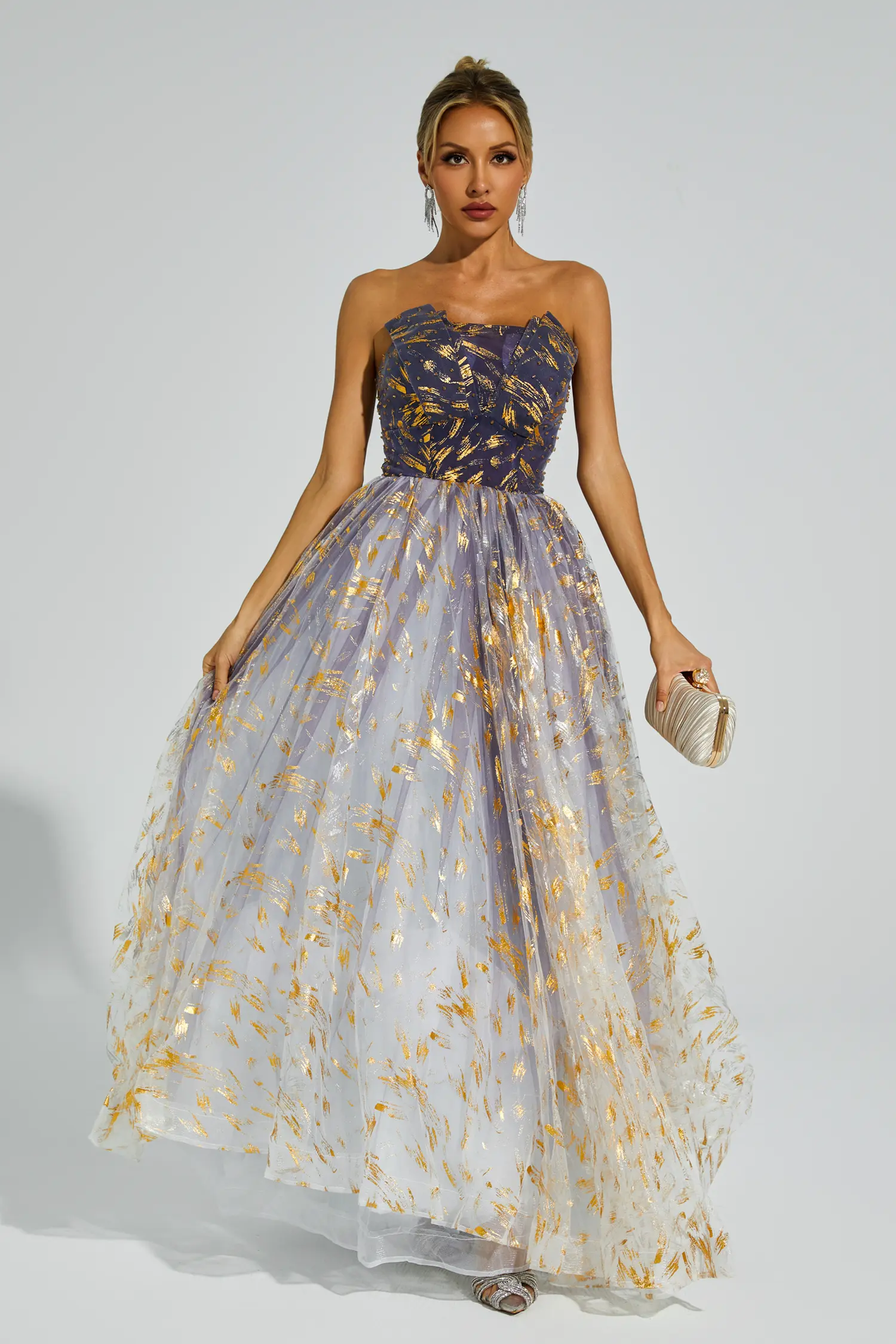 Yetta Gradient Blue Off Shoulder Tutu Dress-CATCHALL