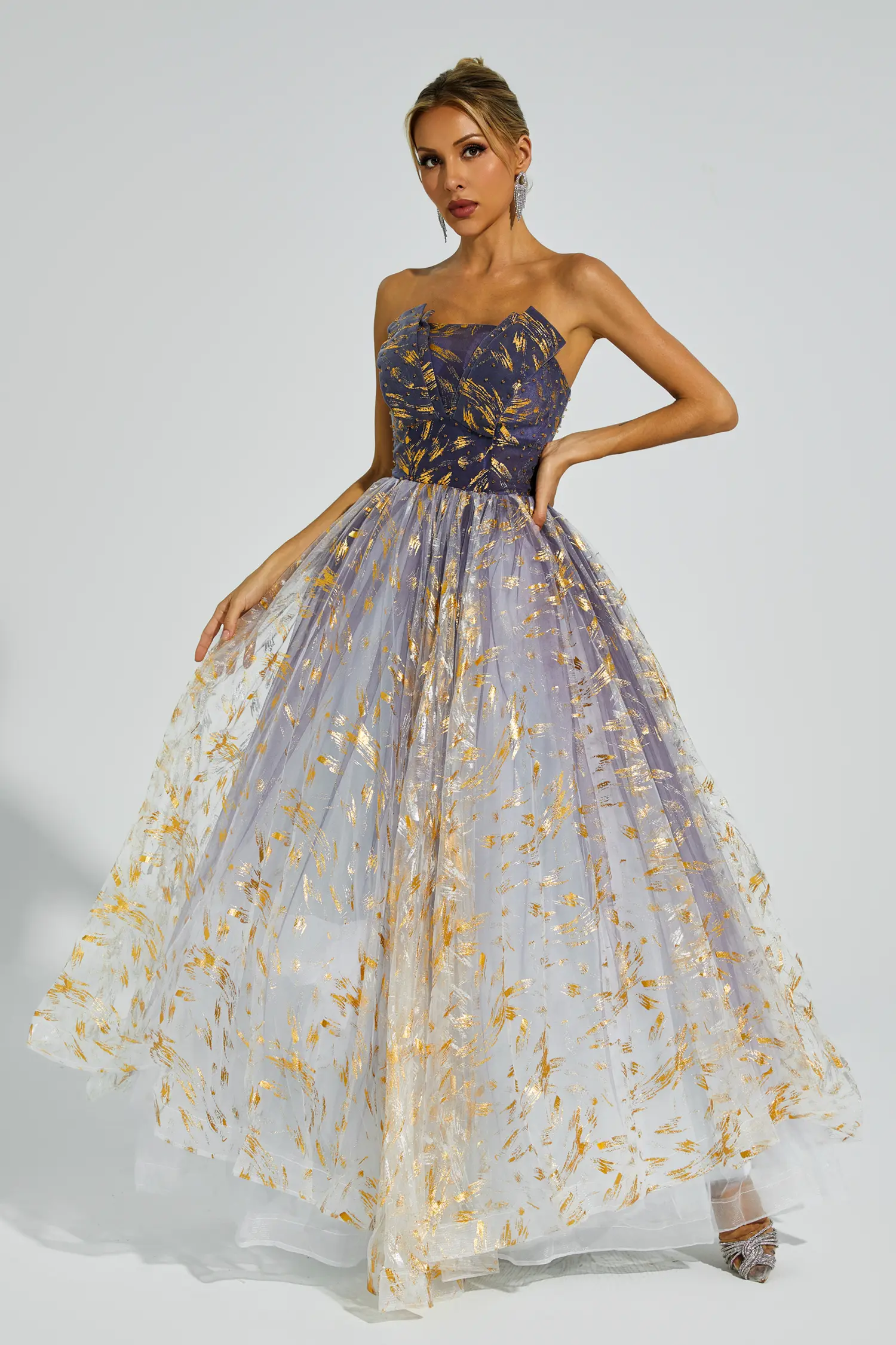 Yetta Gradient Blue Off Shoulder Tutu Dress-CATCHALL