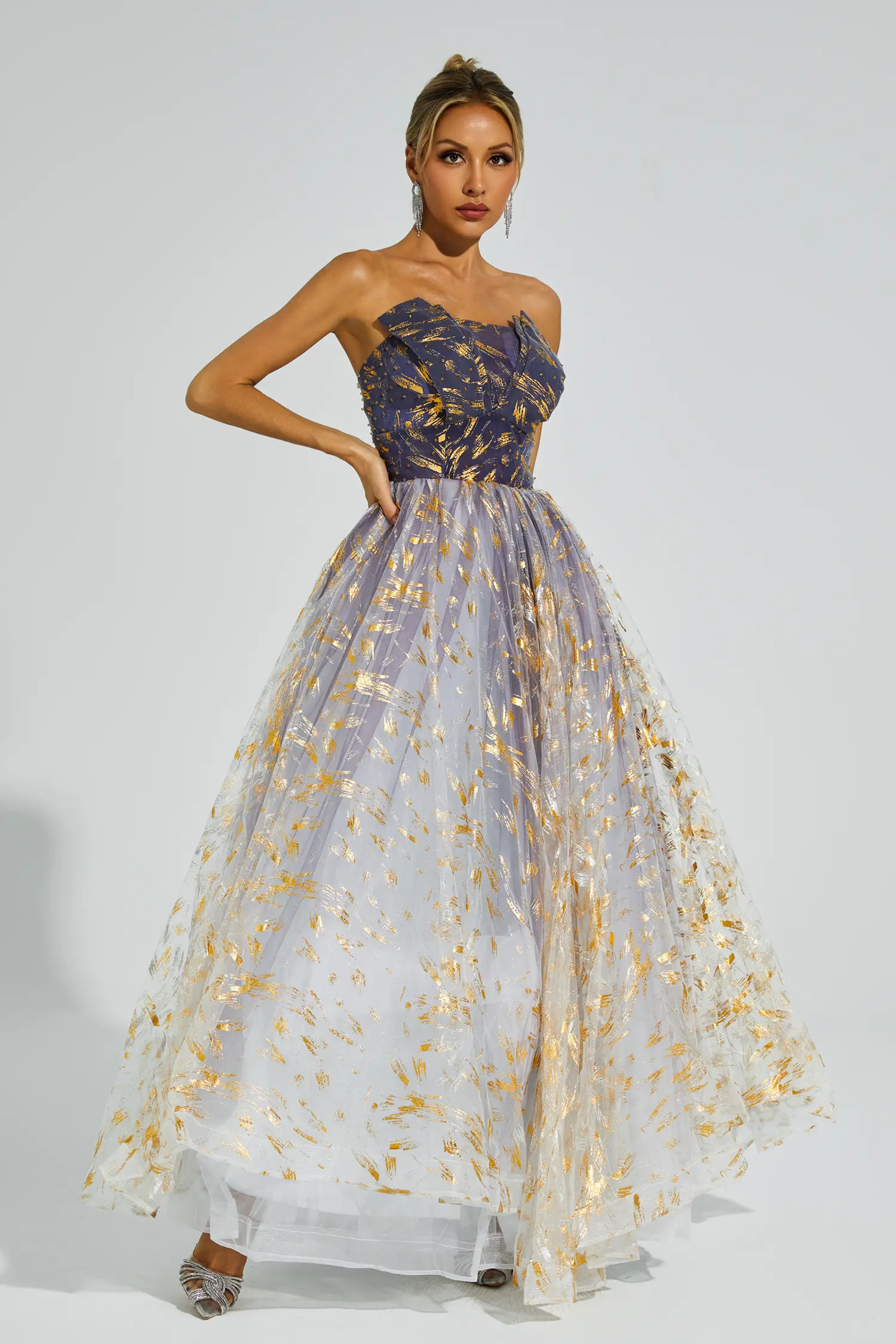 Yetta Gradient Blue Off Shoulder Tutu Dress-CATCHALL