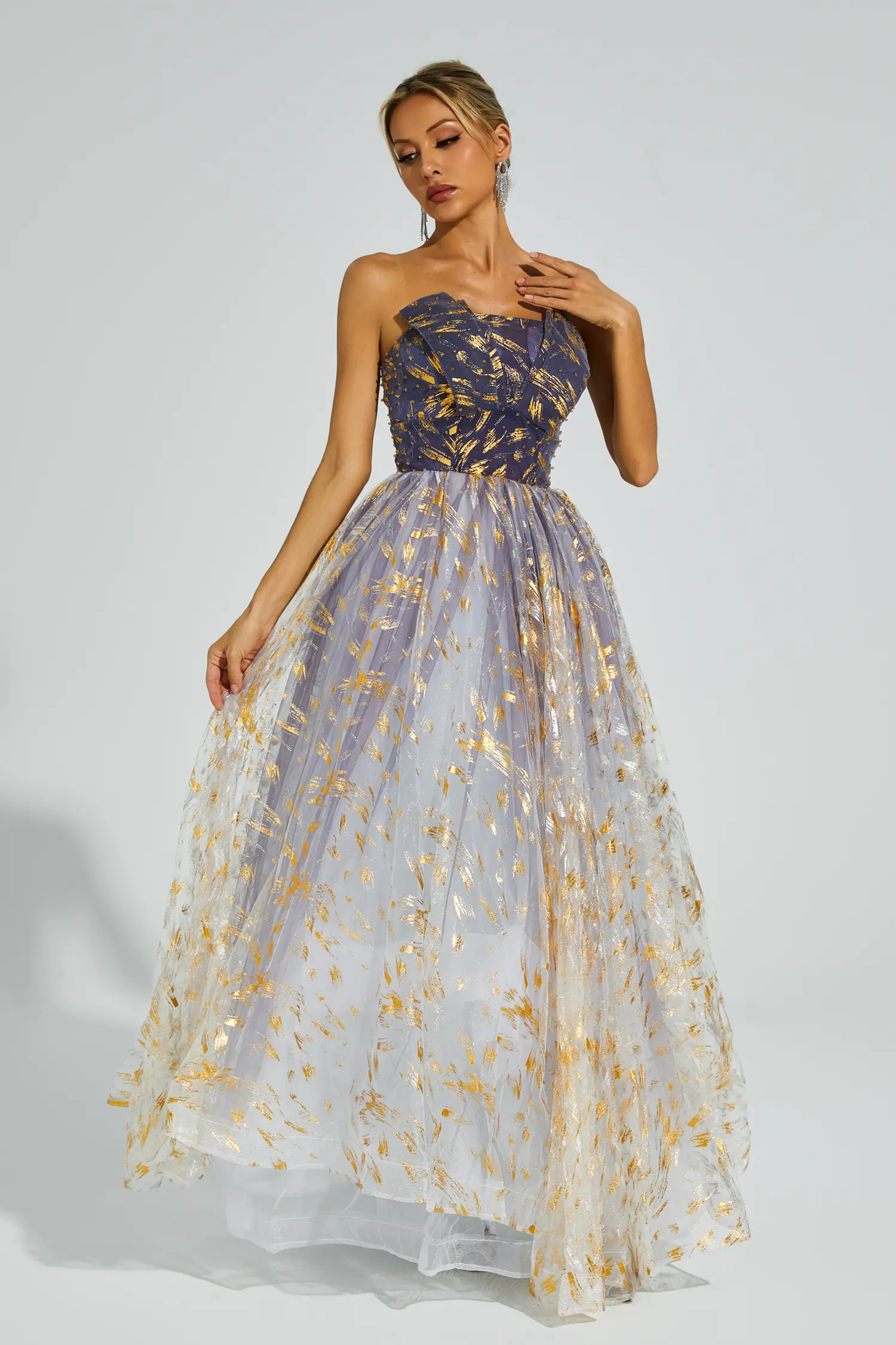 Yetta Gradient Blue Off Shoulder Tutu Dress-CATCHALL