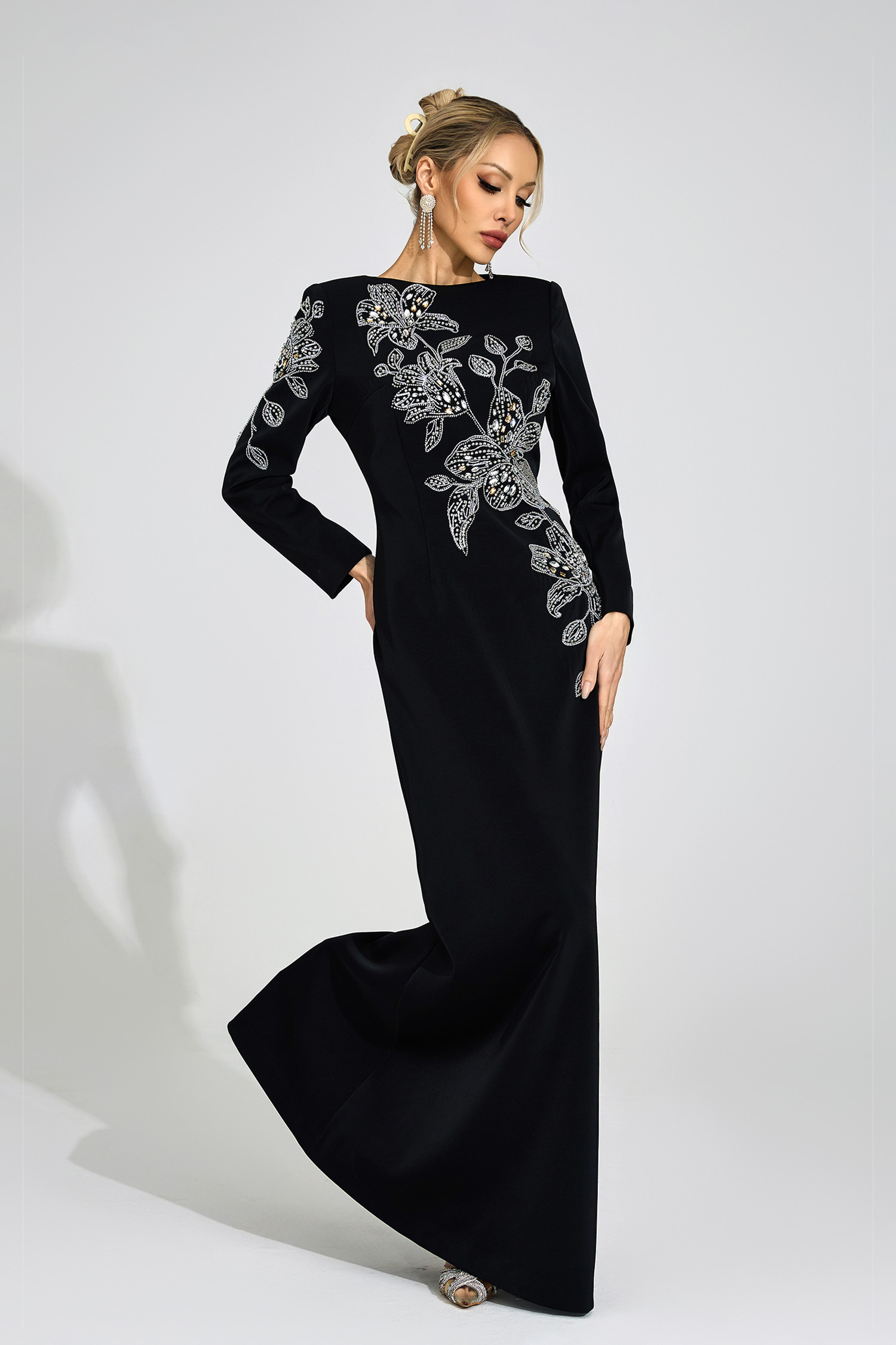 Yseult Black Embroidered Maxi Dress