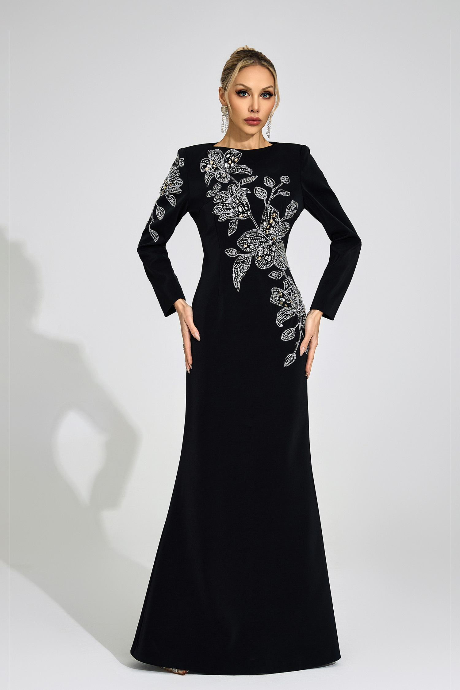Yseult Black Embroidered Maxi Dress