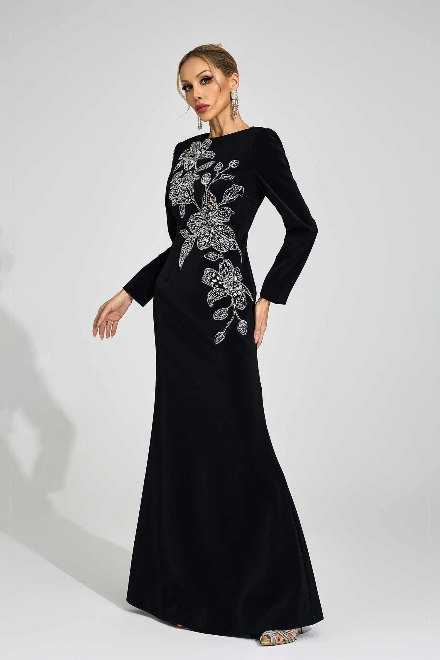 Yseult Black Embroidered Maxi Dress