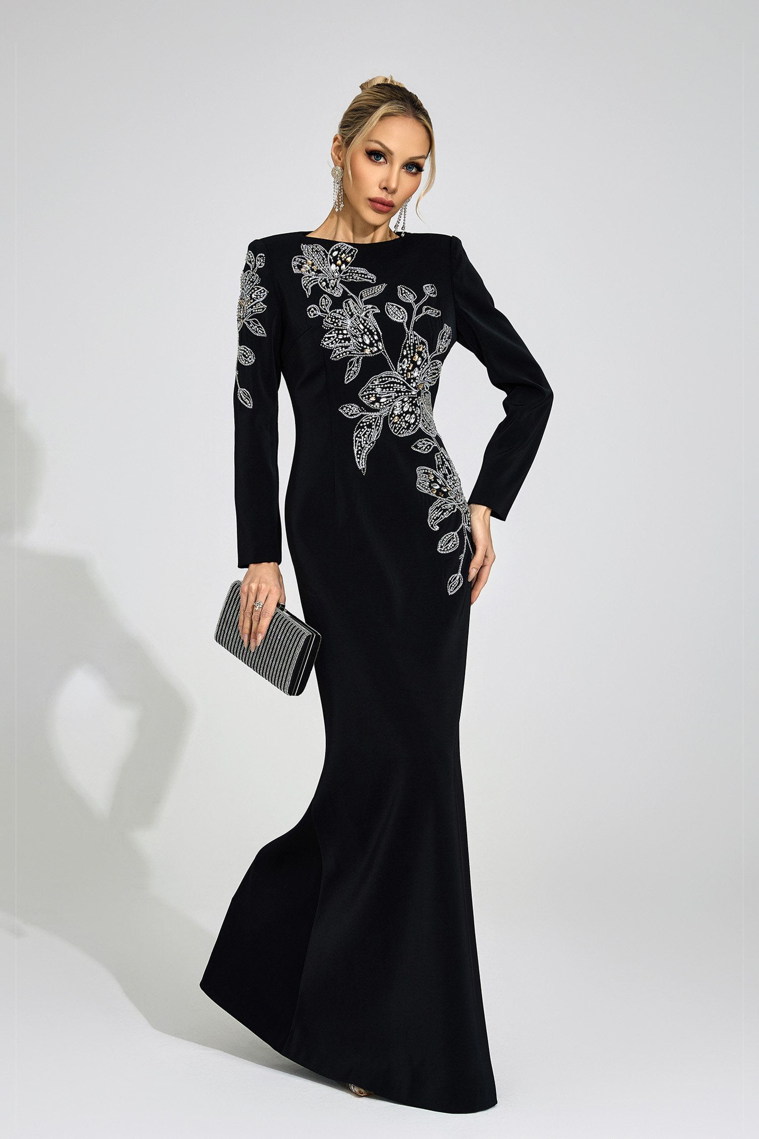 Yseult Black Embroidered Maxi Dress