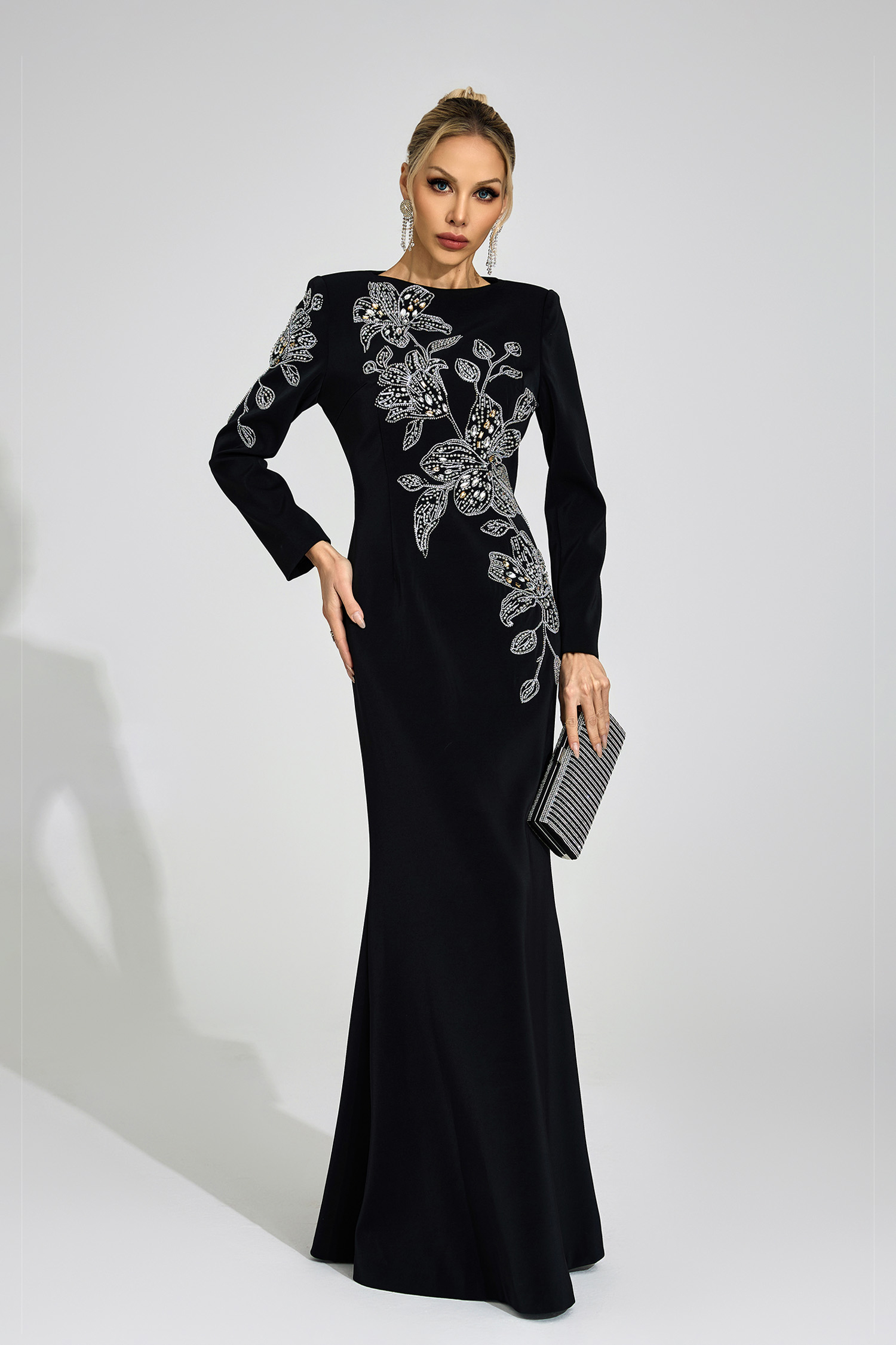 Yseult Black Embroidered Maxi Dress