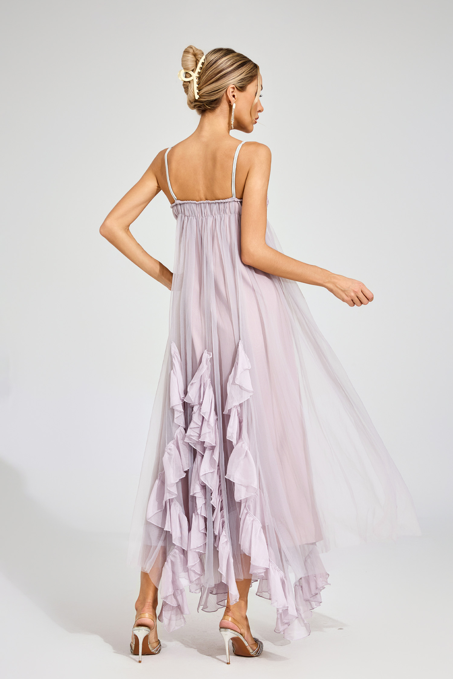 Yvonne Purple Slit Mesh Dress