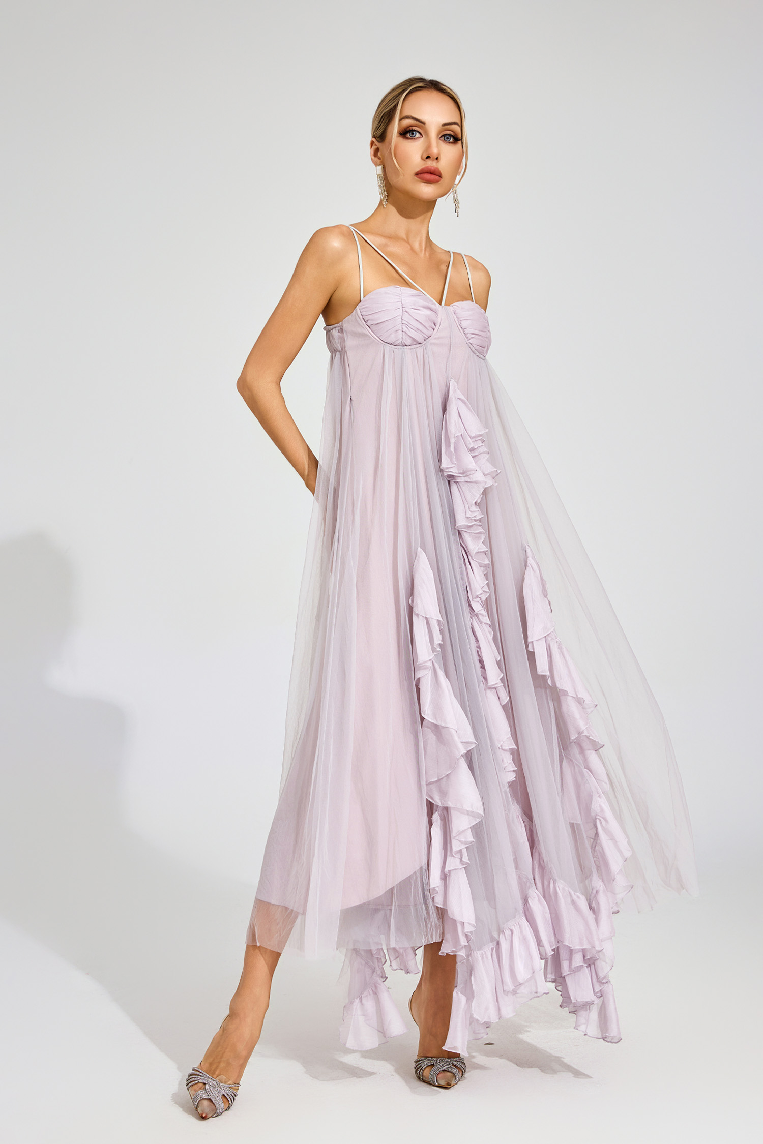 Yvonne Purple Slit Mesh Dress