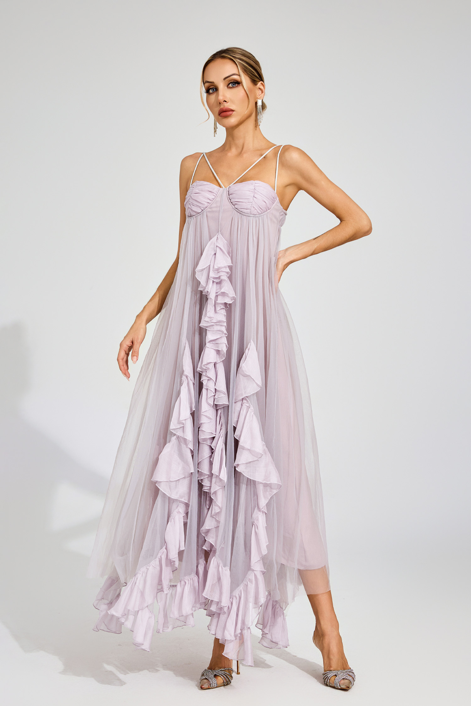 Yvonne Purple Slit Mesh Dress