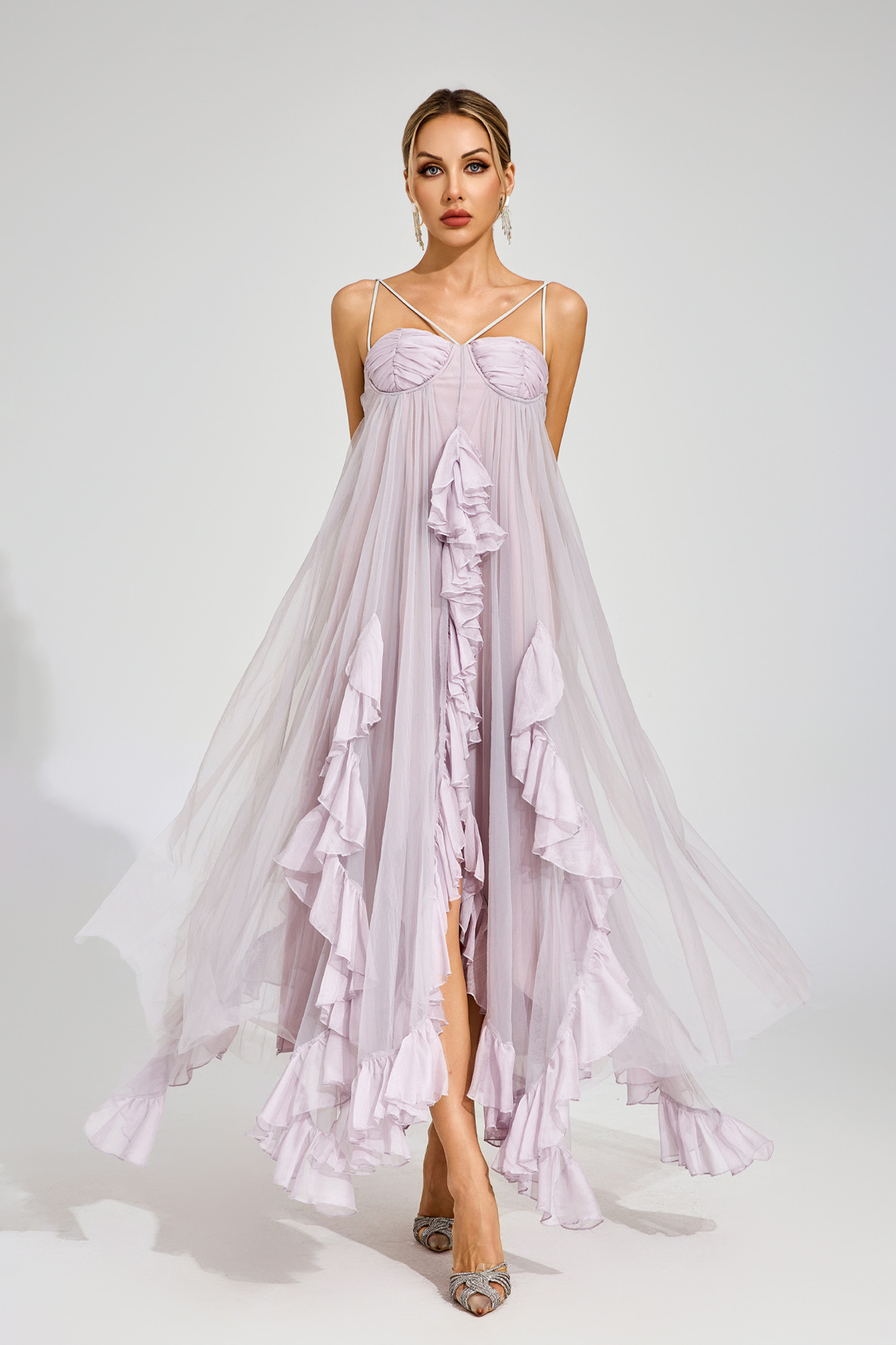 Yvonne Purple Slit Mesh Dress