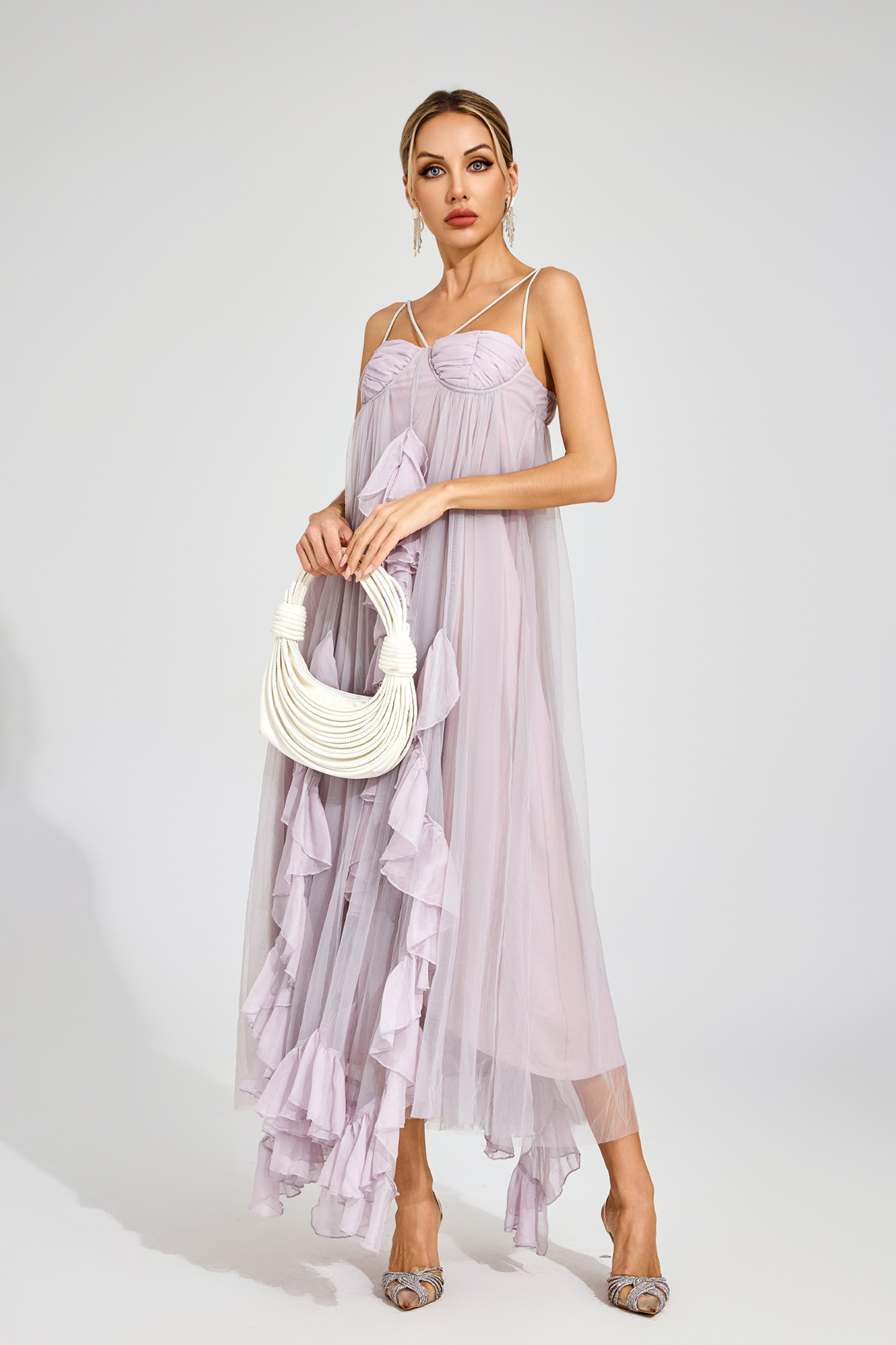 Yvonne Purple Slit Mesh Dress