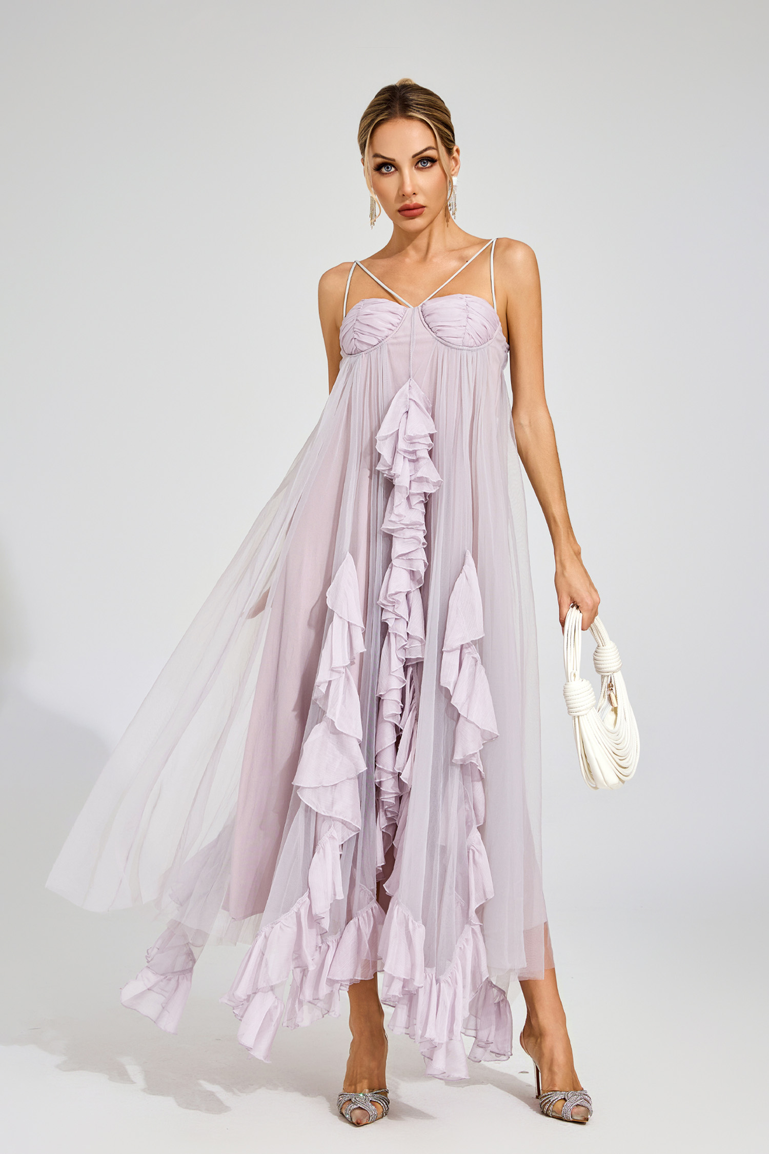 Yvonne Purple Slit Mesh Dress