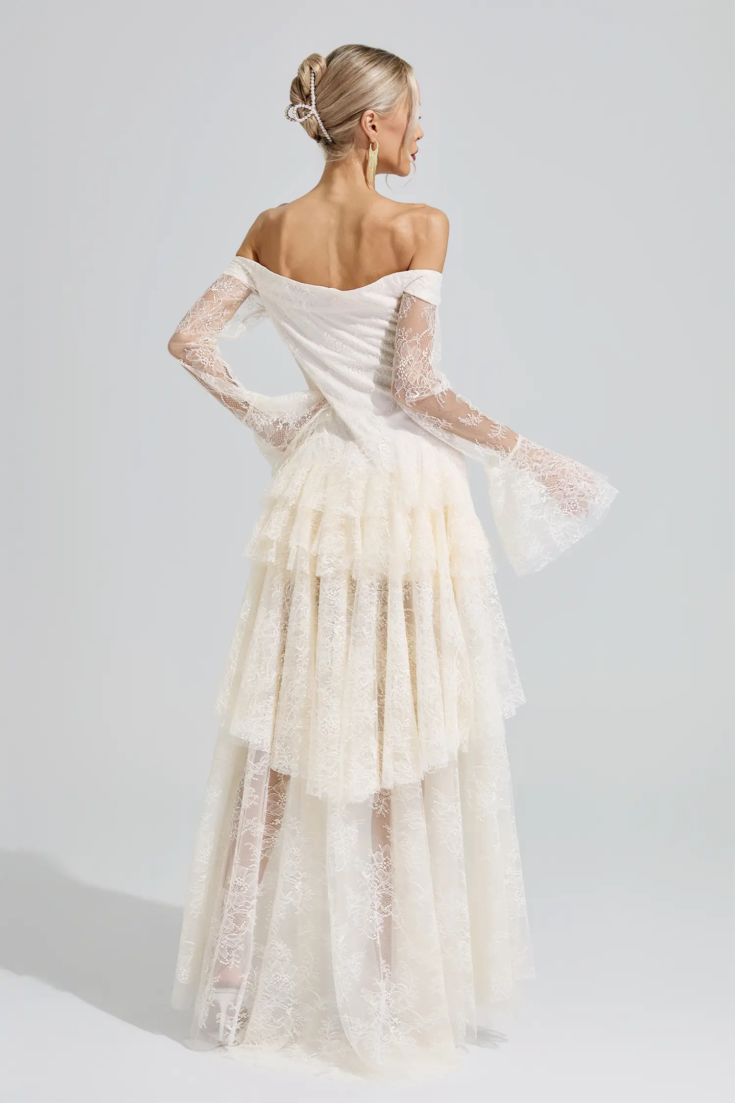 Zapata White Lace Ruffle Tiered Maxi Dress