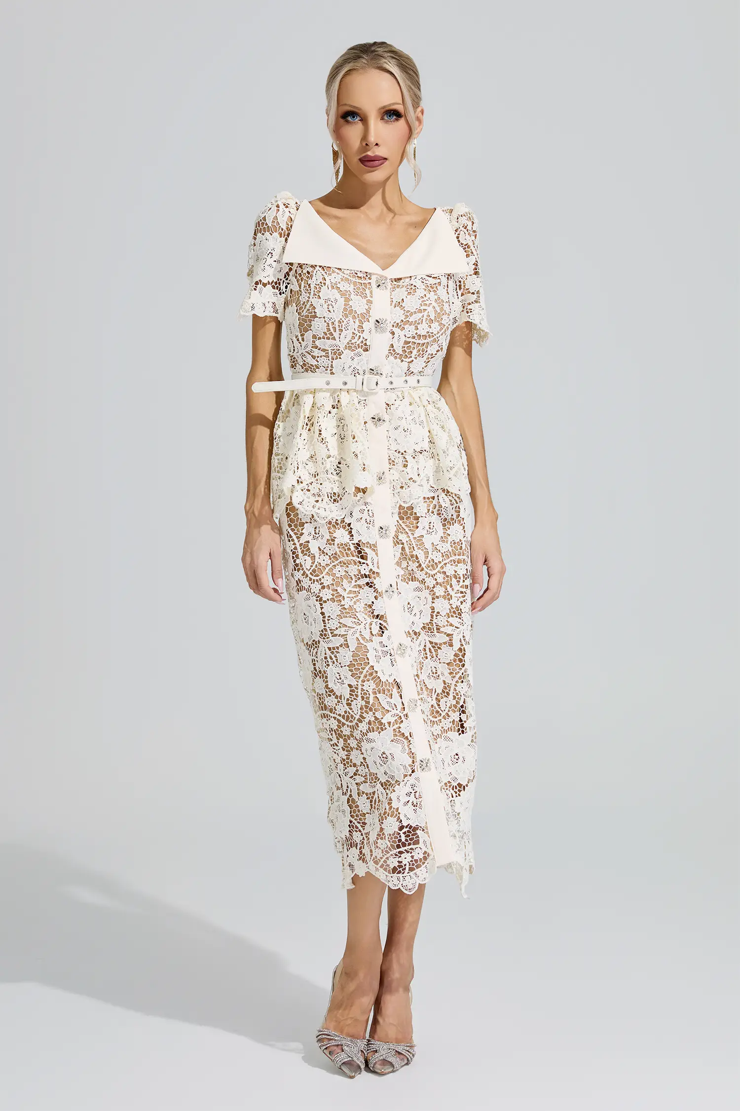 Kahneman White Lace Cocktail Dress