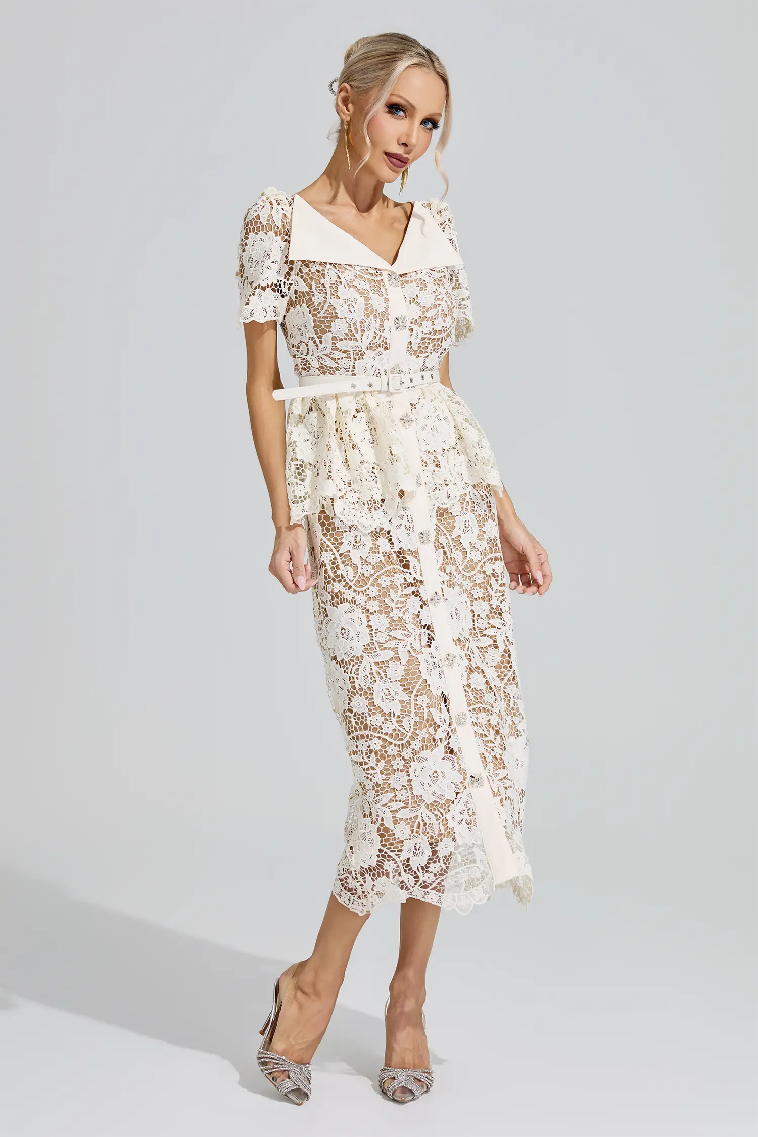 Kahneman White Lace Cocktail Dress