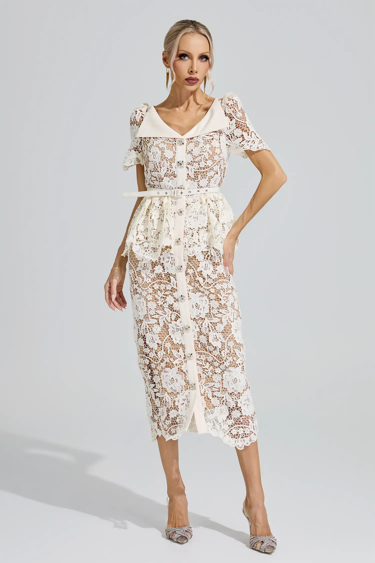 Kahneman White Lace Cocktail Dress