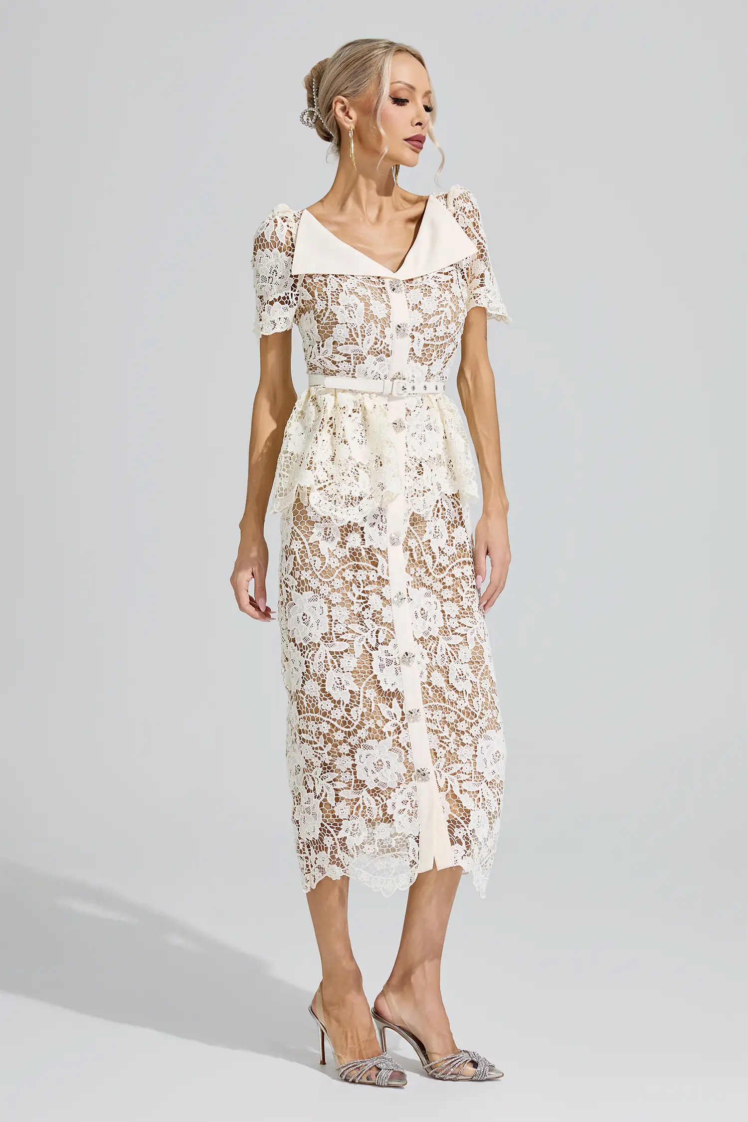 Kahneman White Lace Cocktail Dress
