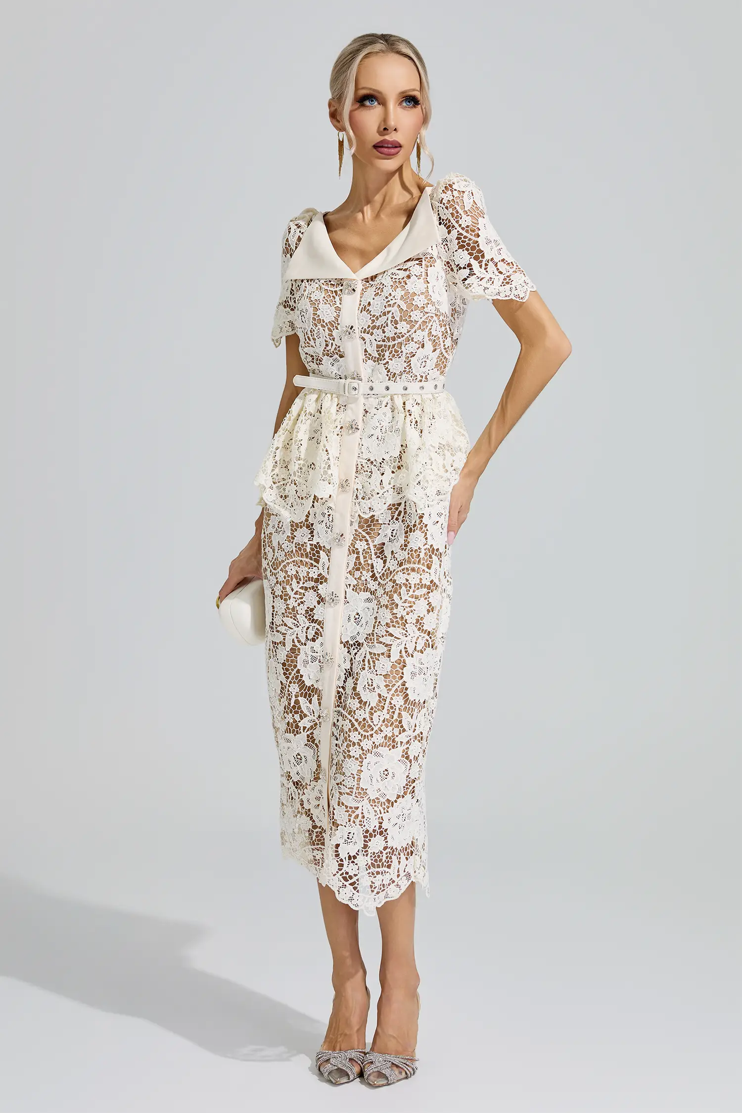 Kahneman White Lace Cocktail Dress