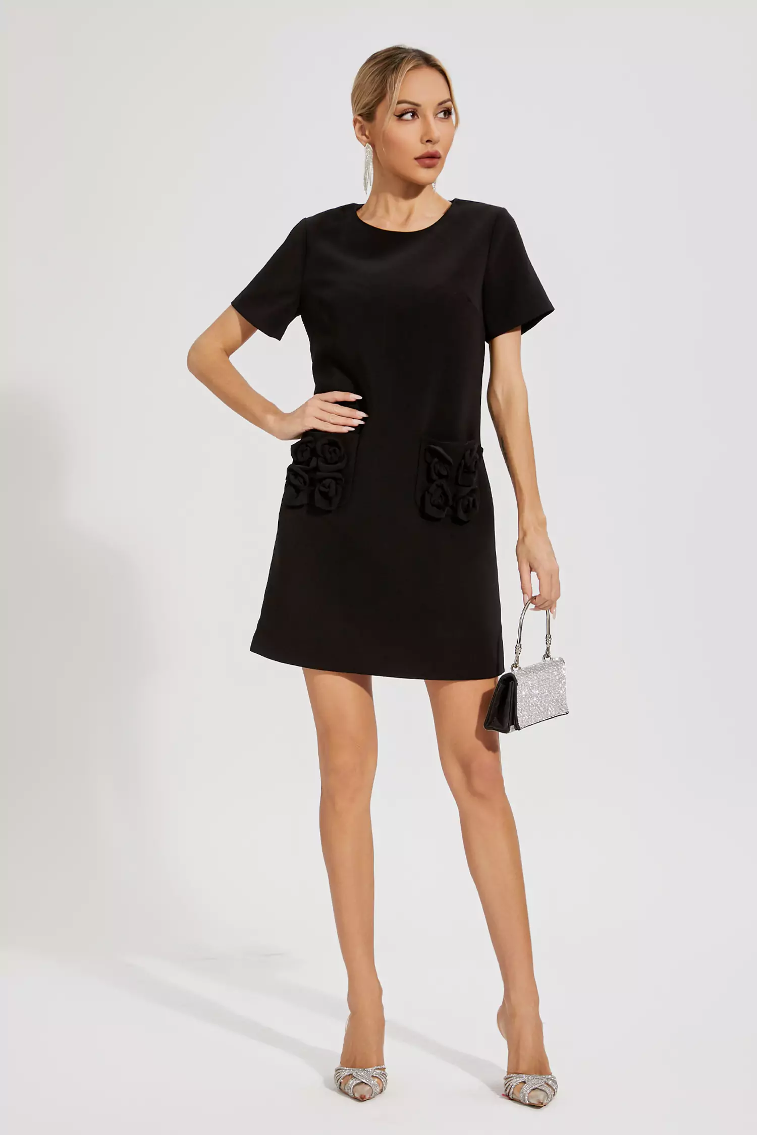 Zendaya Black Rose Mini Dress-CATCHALL