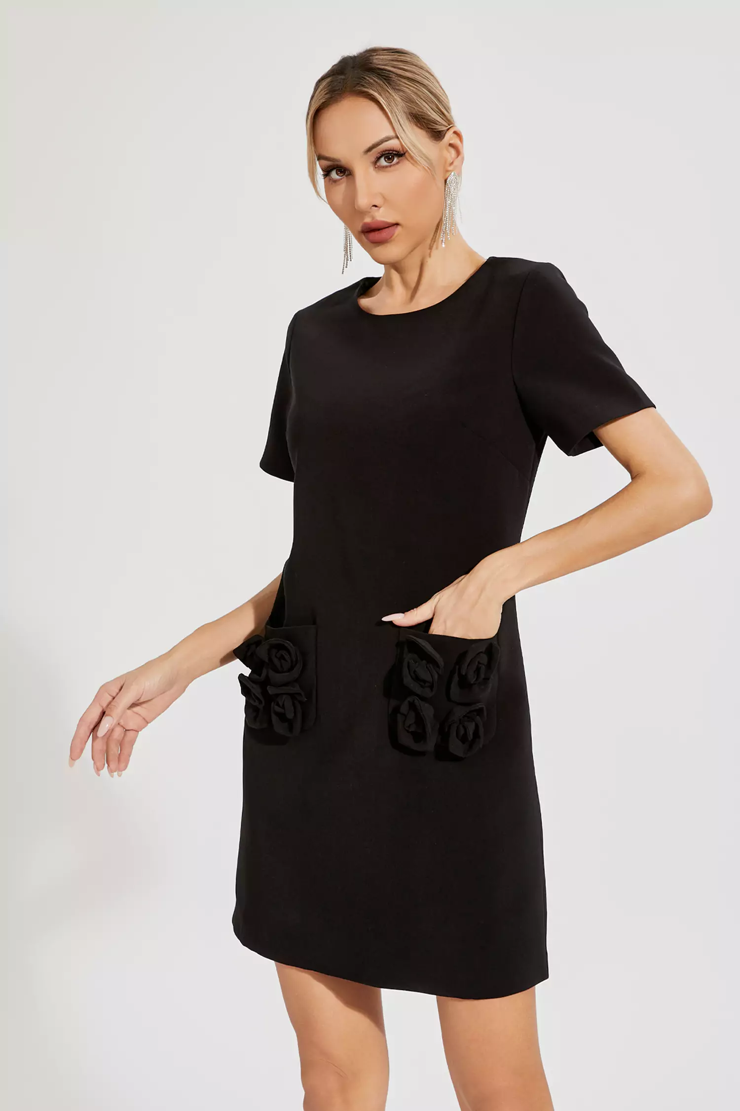 Zendaya Black Rose Mini Dress-CATCHALL